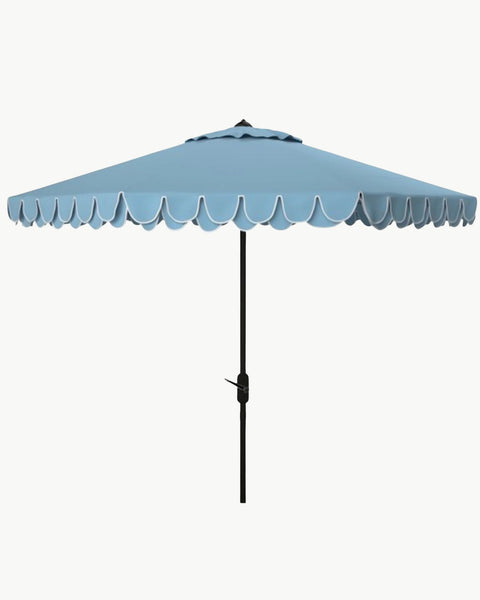 aqua striped patio umbrella Amalfi Double Scalloped Umbrella in French Blue – Society Social