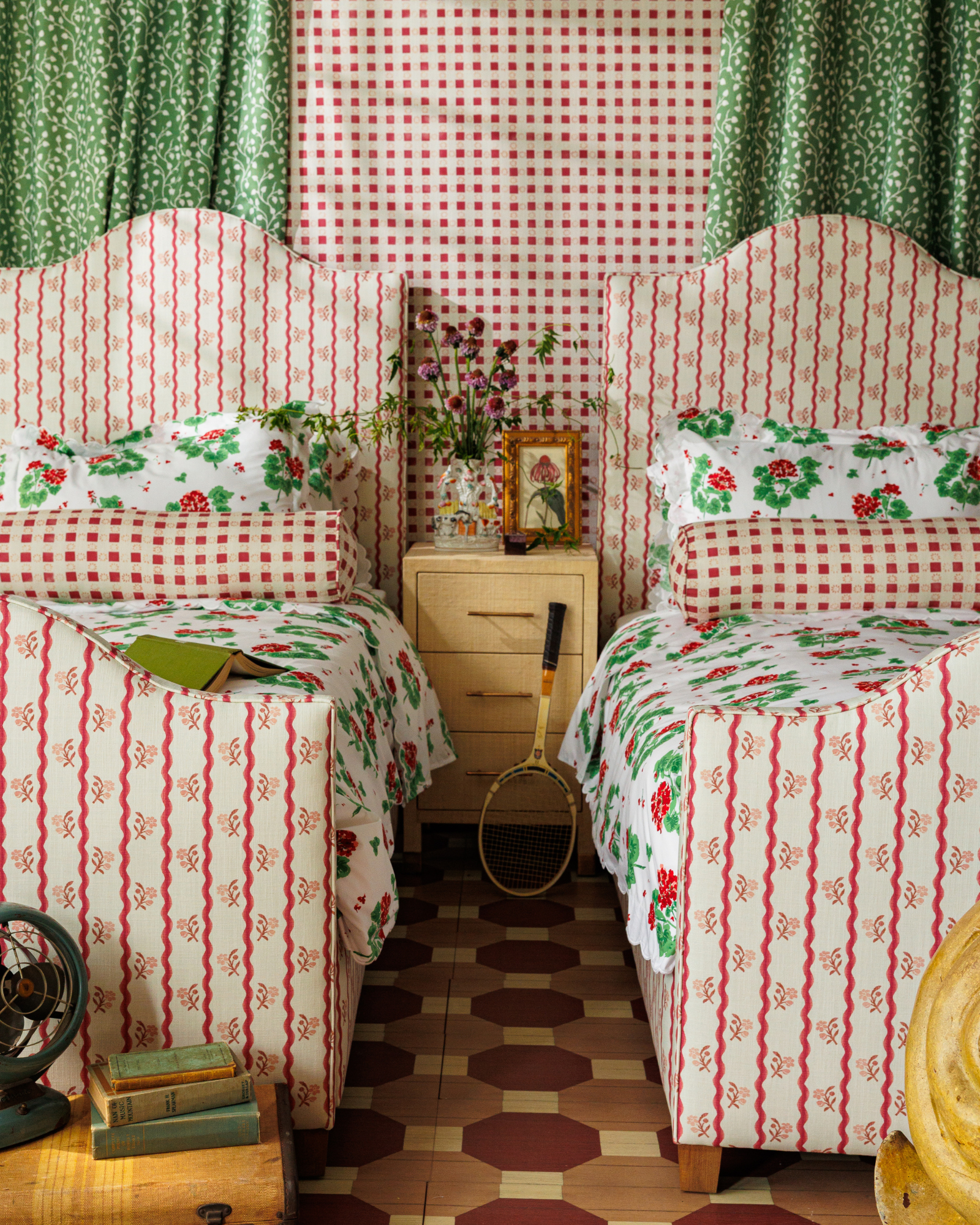 Hampton Hill Bed - Twin in The Keeping House Posey Ricrac Stripe Rouge