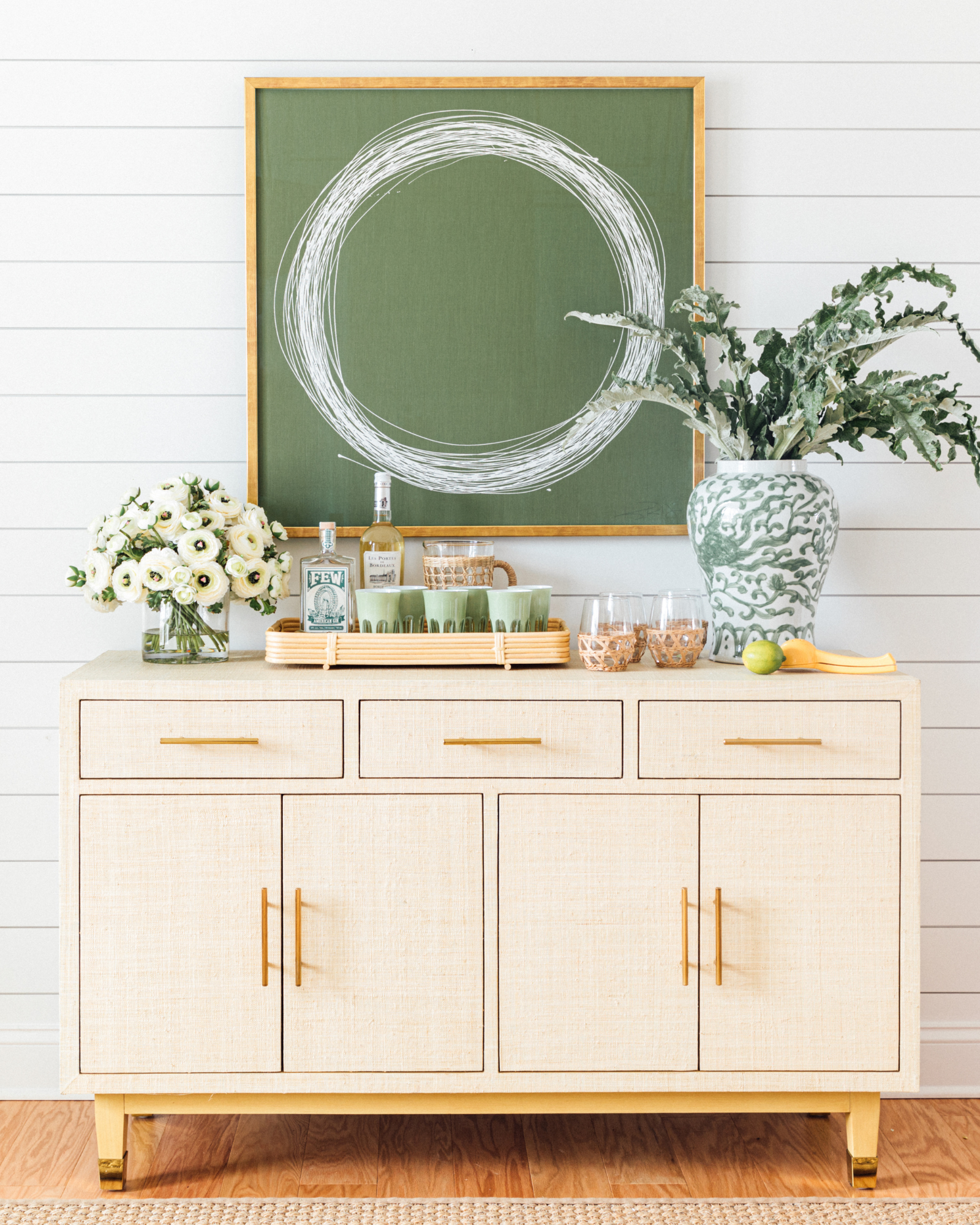 White Circle on Silk Custom Commission - Antique Gold Frame by Kayce Hughes