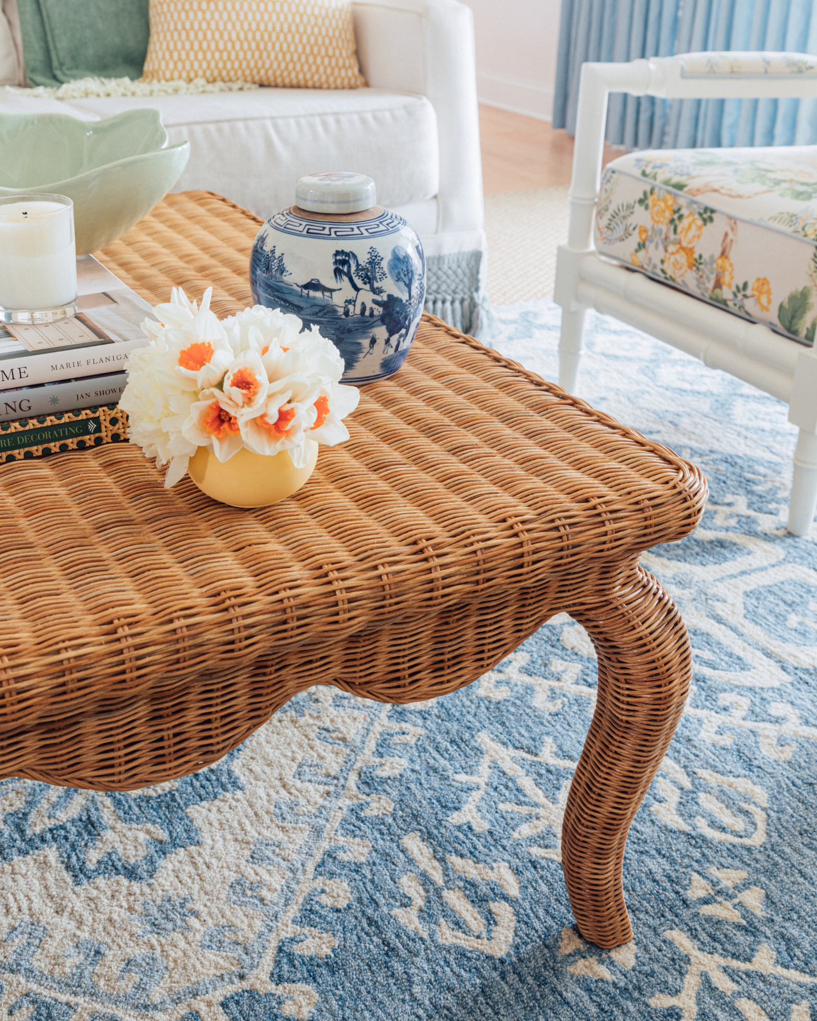 Amelia Scalloped Wicker Coffee Table - Square