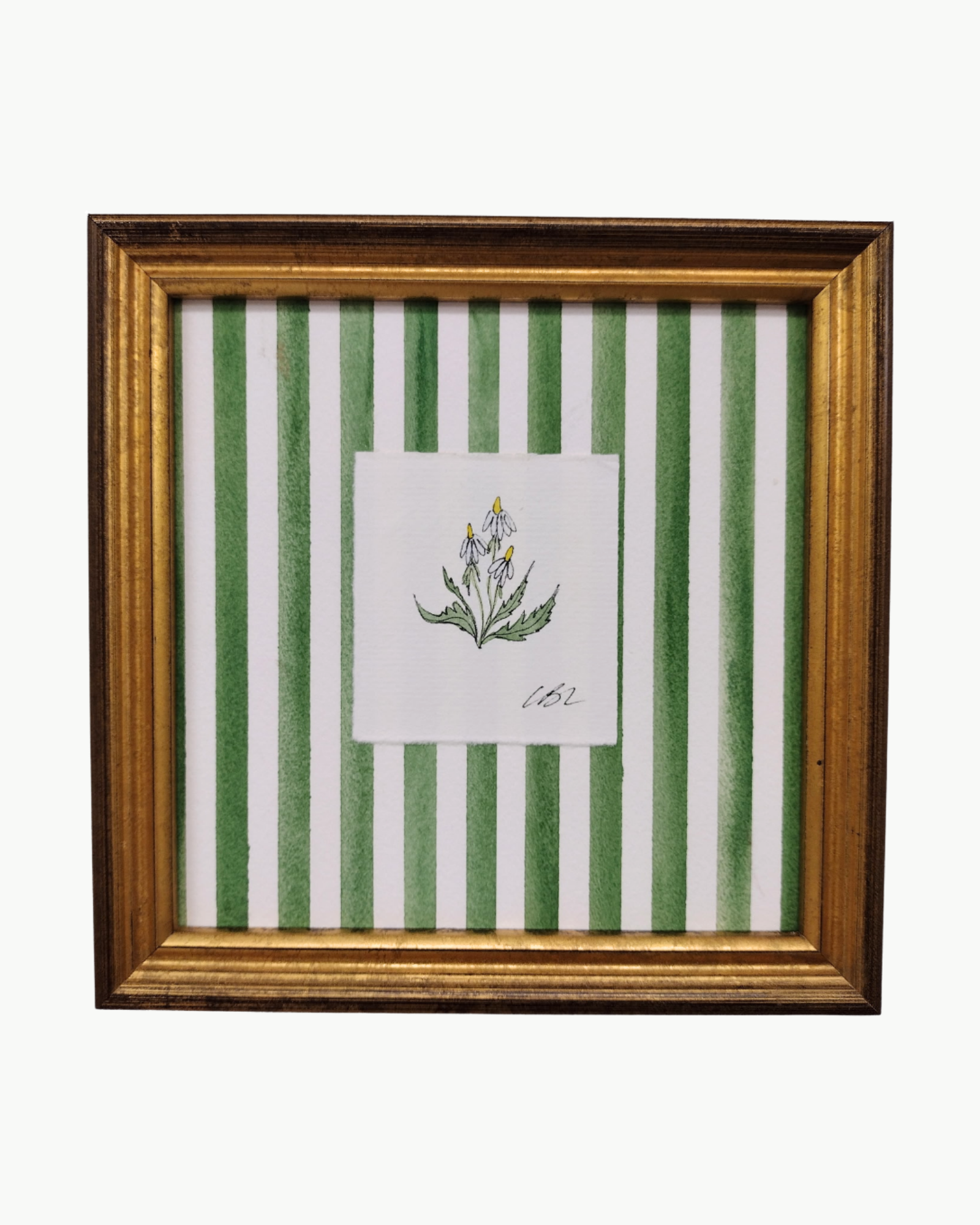 Mini Daisies on Green Stripes I