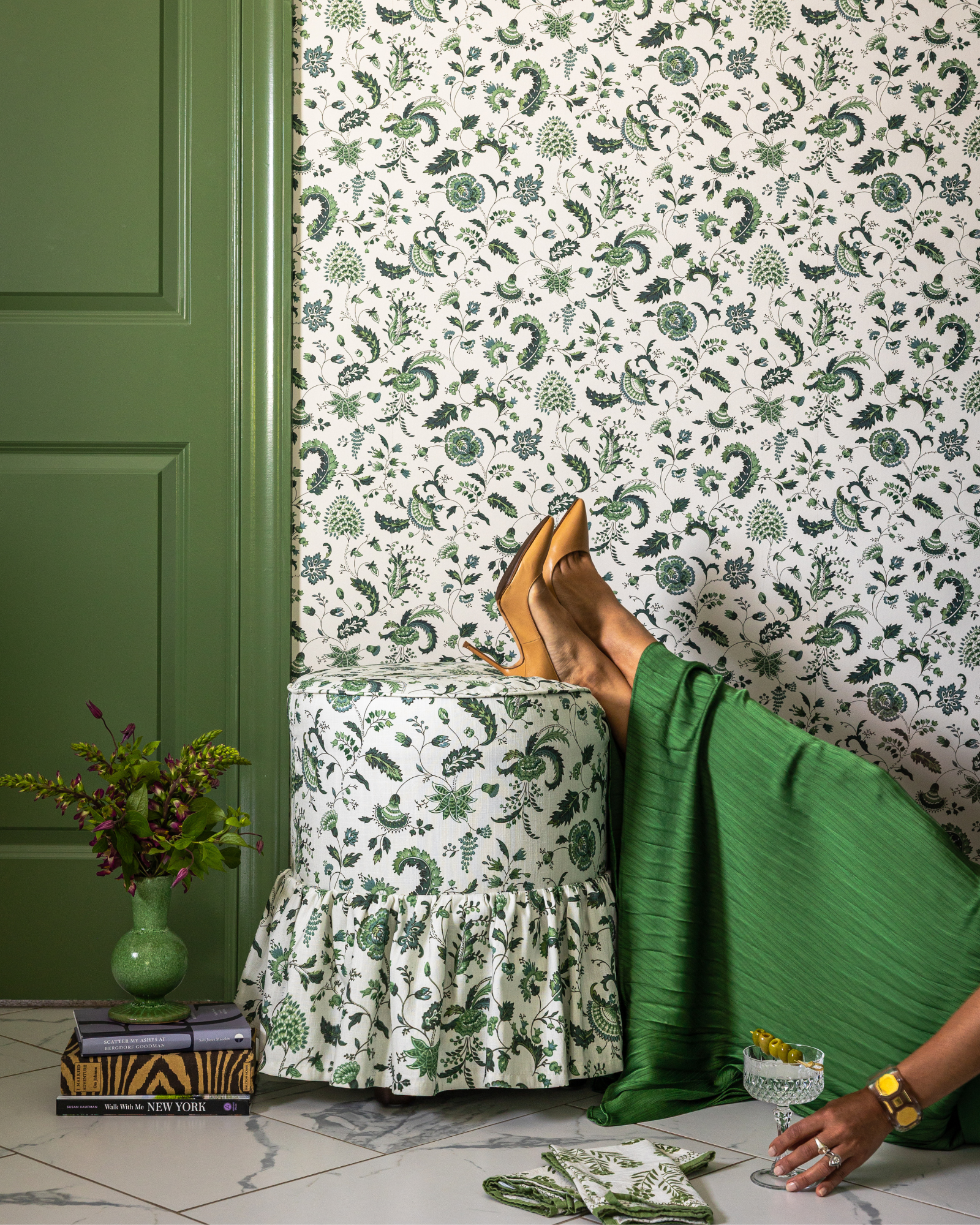 Betty Ruffle Stool in The Keeping House Indienne Jardin Verdant