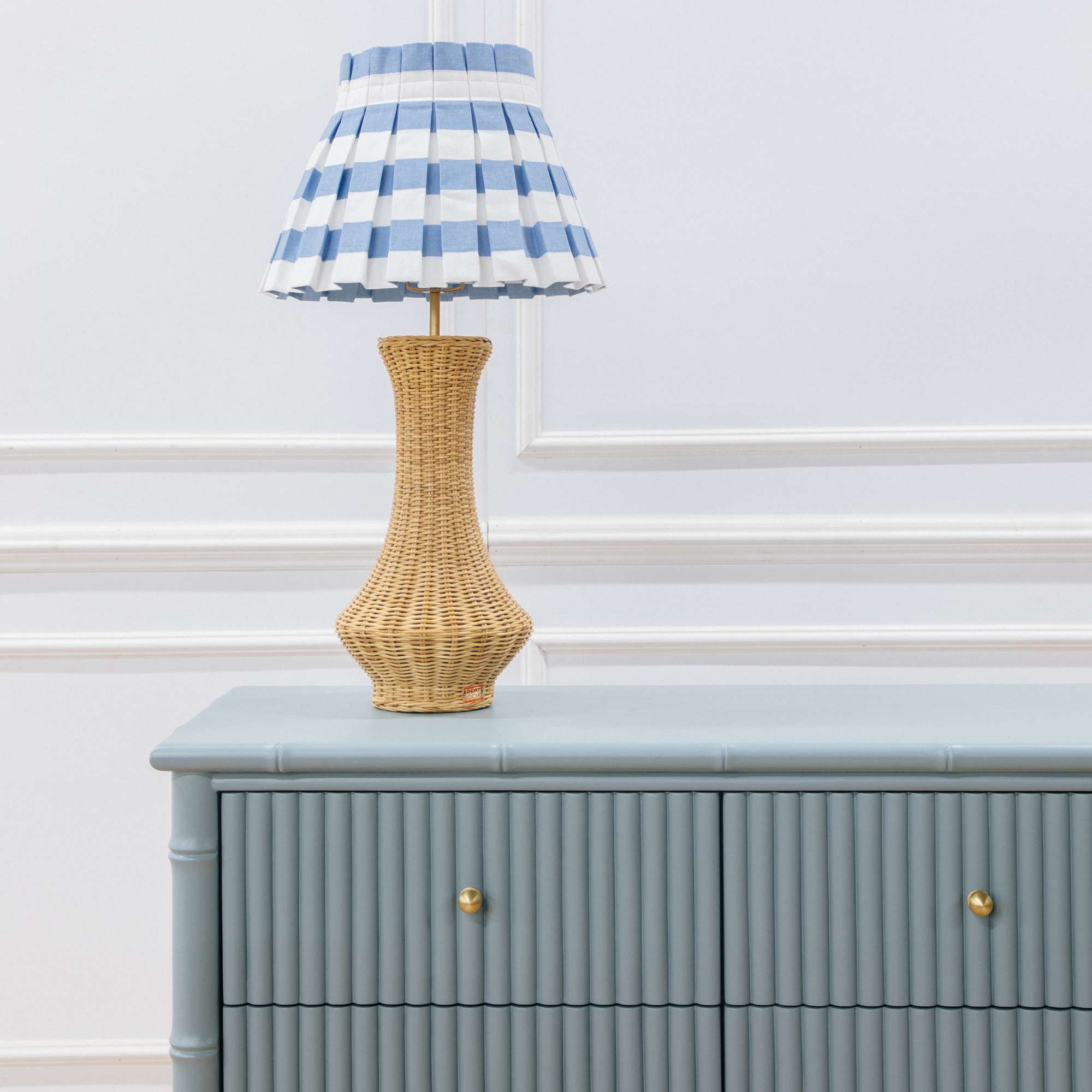 Plaid Classic Box Pleat Lampshade in Blue