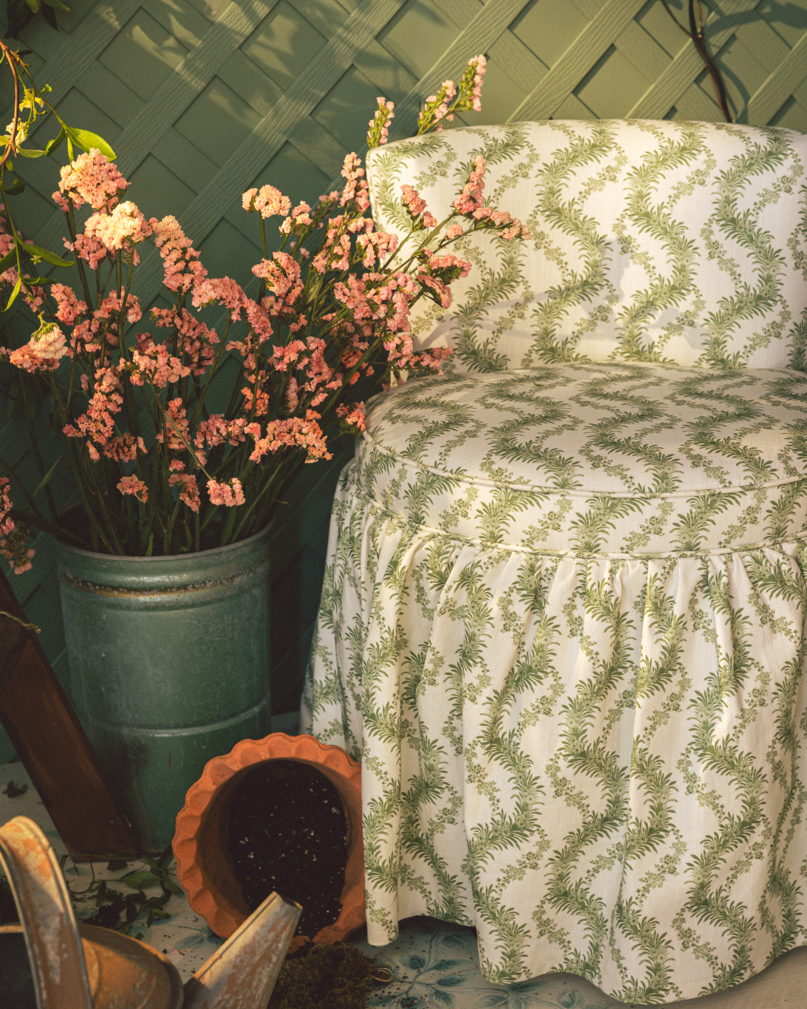 Addie Ruffle Swivel in The Keeping House Climbing Fern Lawn