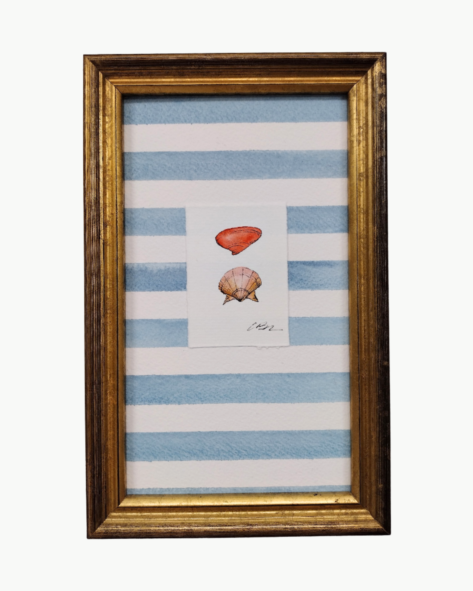 Mini Shell Pair on Sky Blue Stripes I