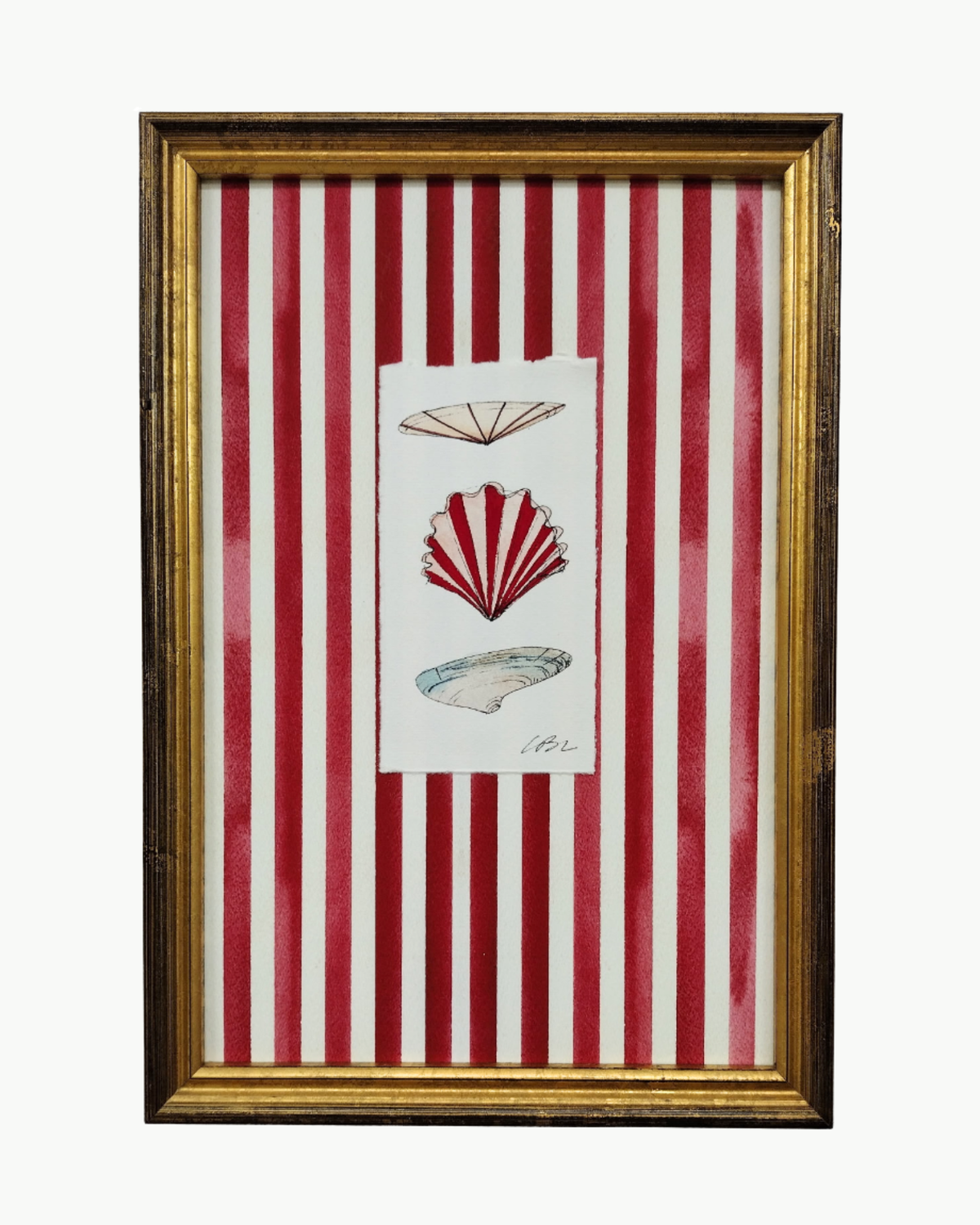 Small Shell Trio on Cranberry Stripes