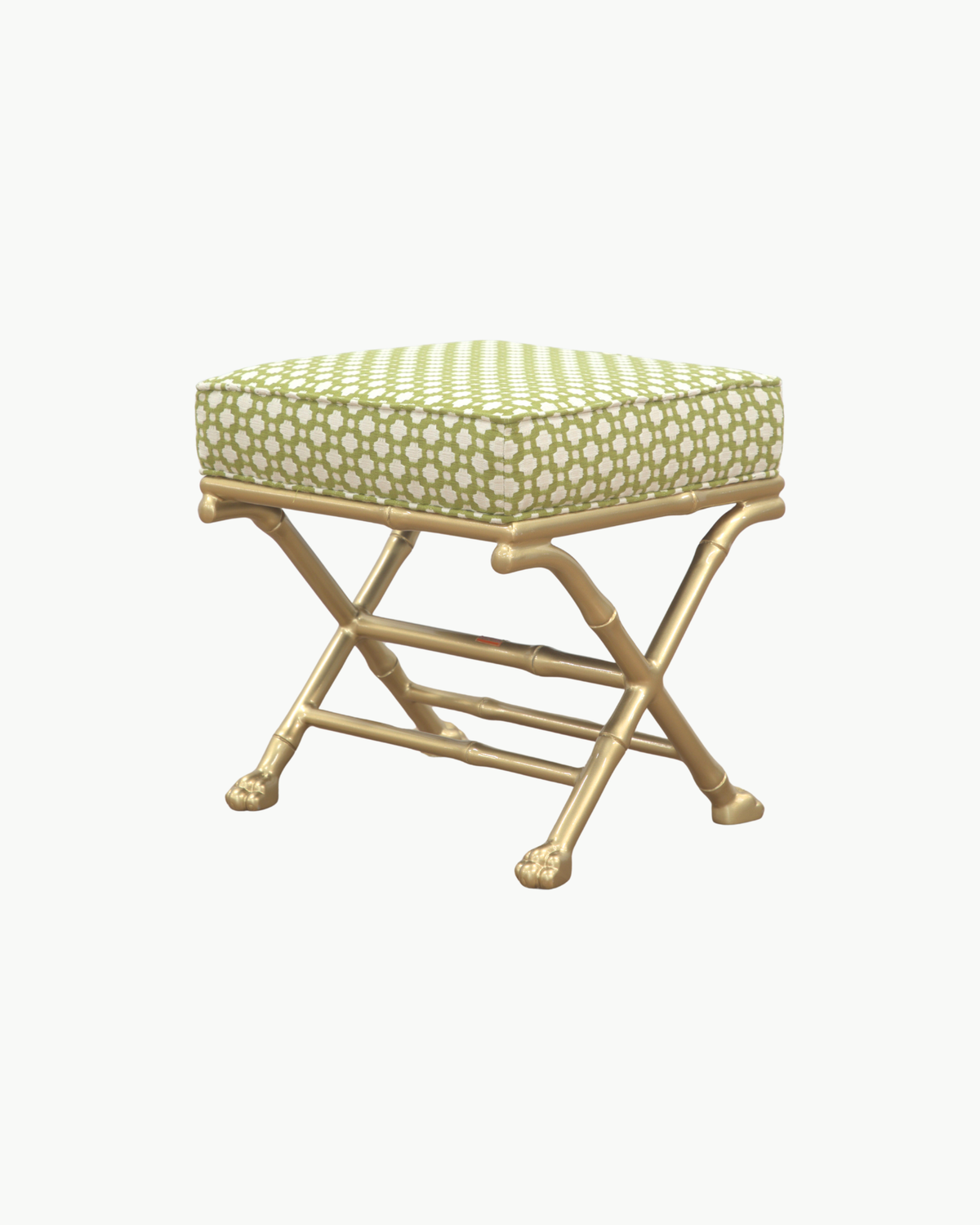 FACTORY | Faux Bamboo X-Stool - Small in Schumacher Betwixt Grass/Ivory
