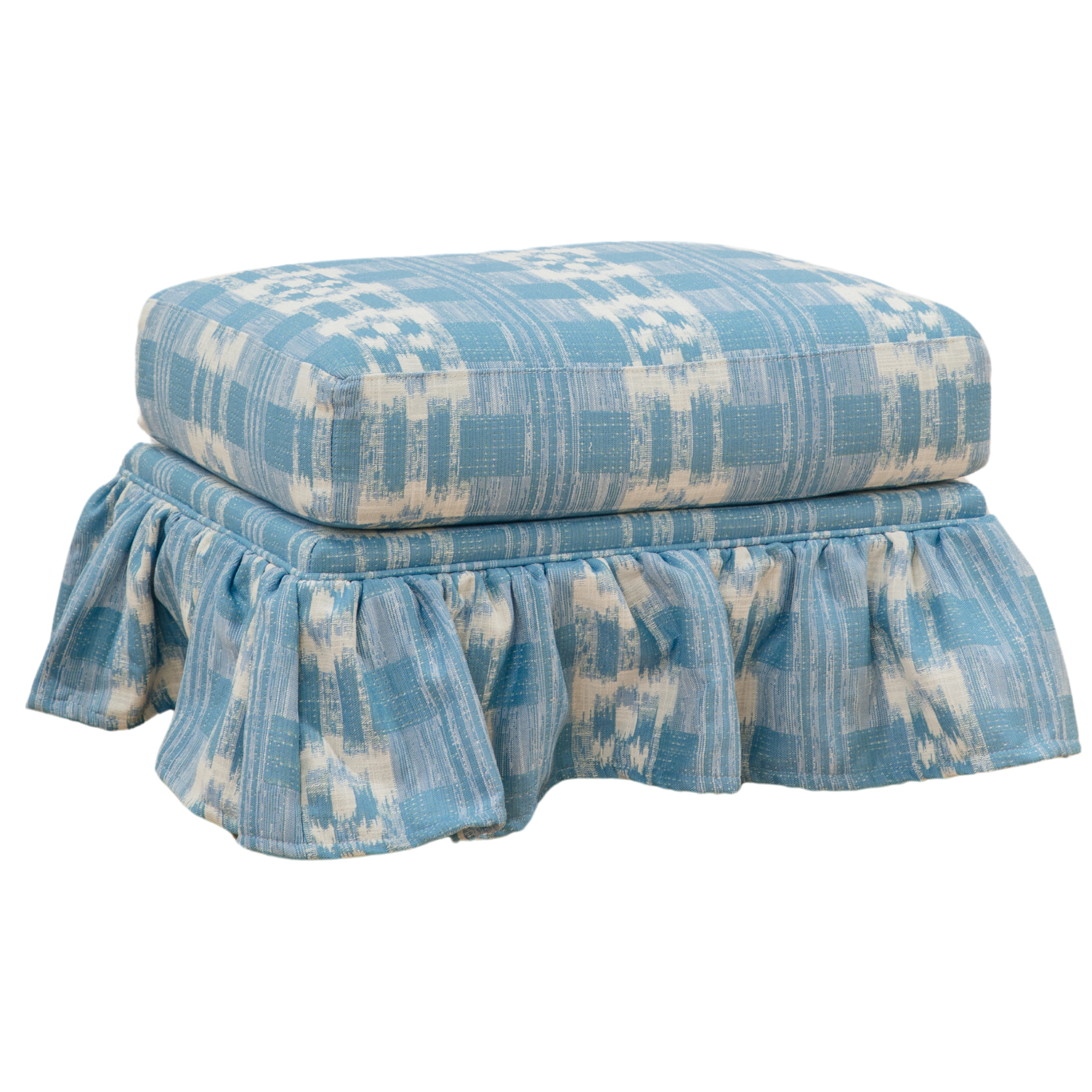 Jaimie Ruffle Ottoman in Sister Parish Mahalo Seaglass