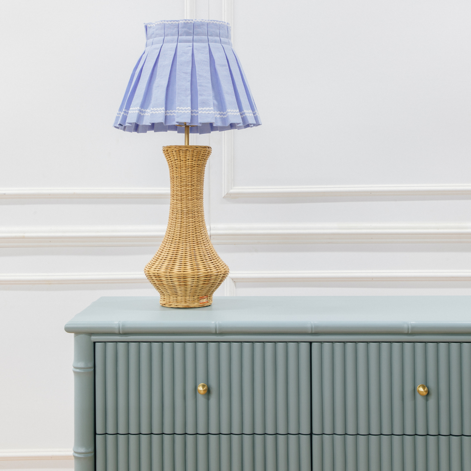 Squiggle Classic Box Pleat Lampshade in White & Blue