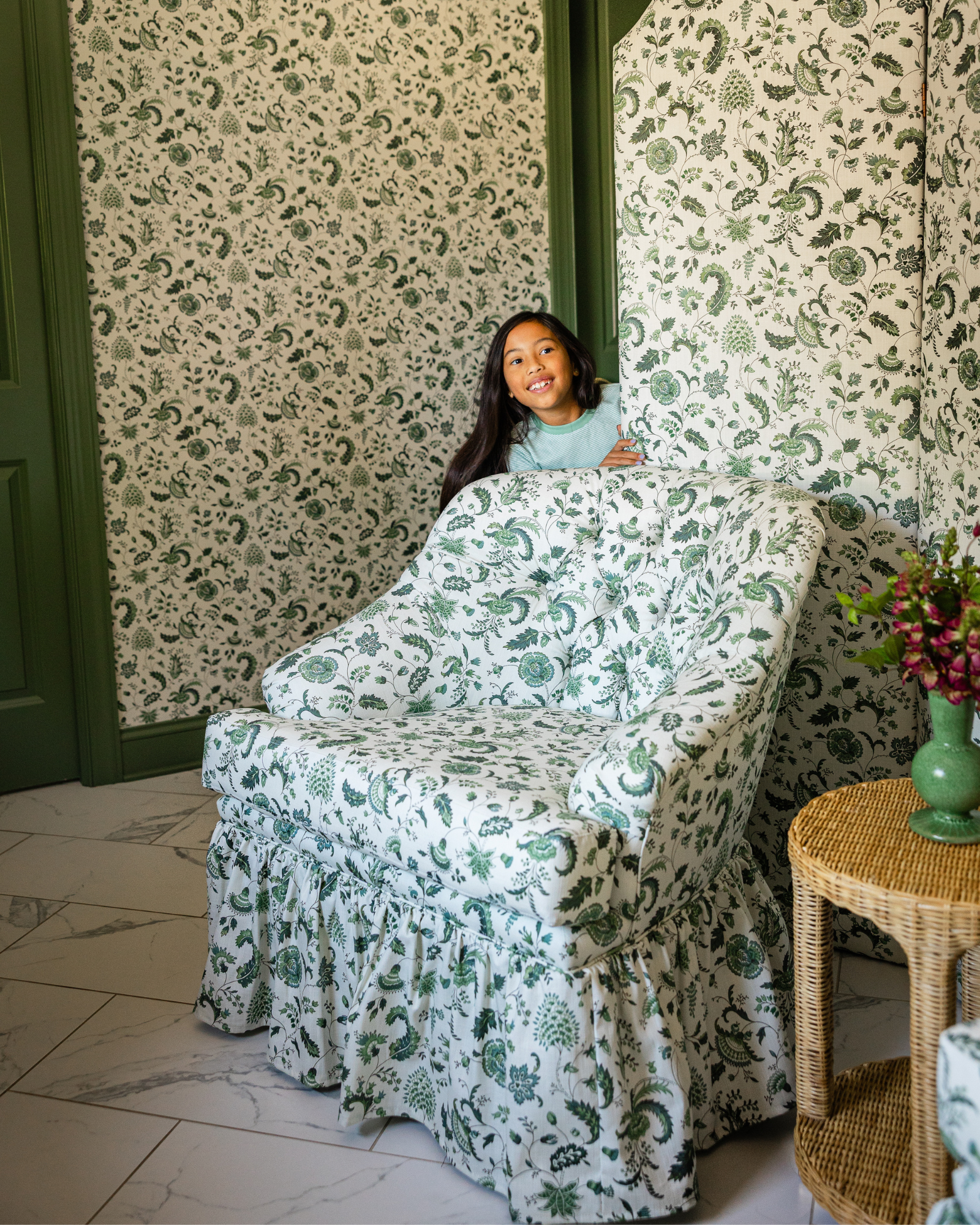 Virginia Ruffle Swivel in The Keeping House Indienne Jardin Verdant