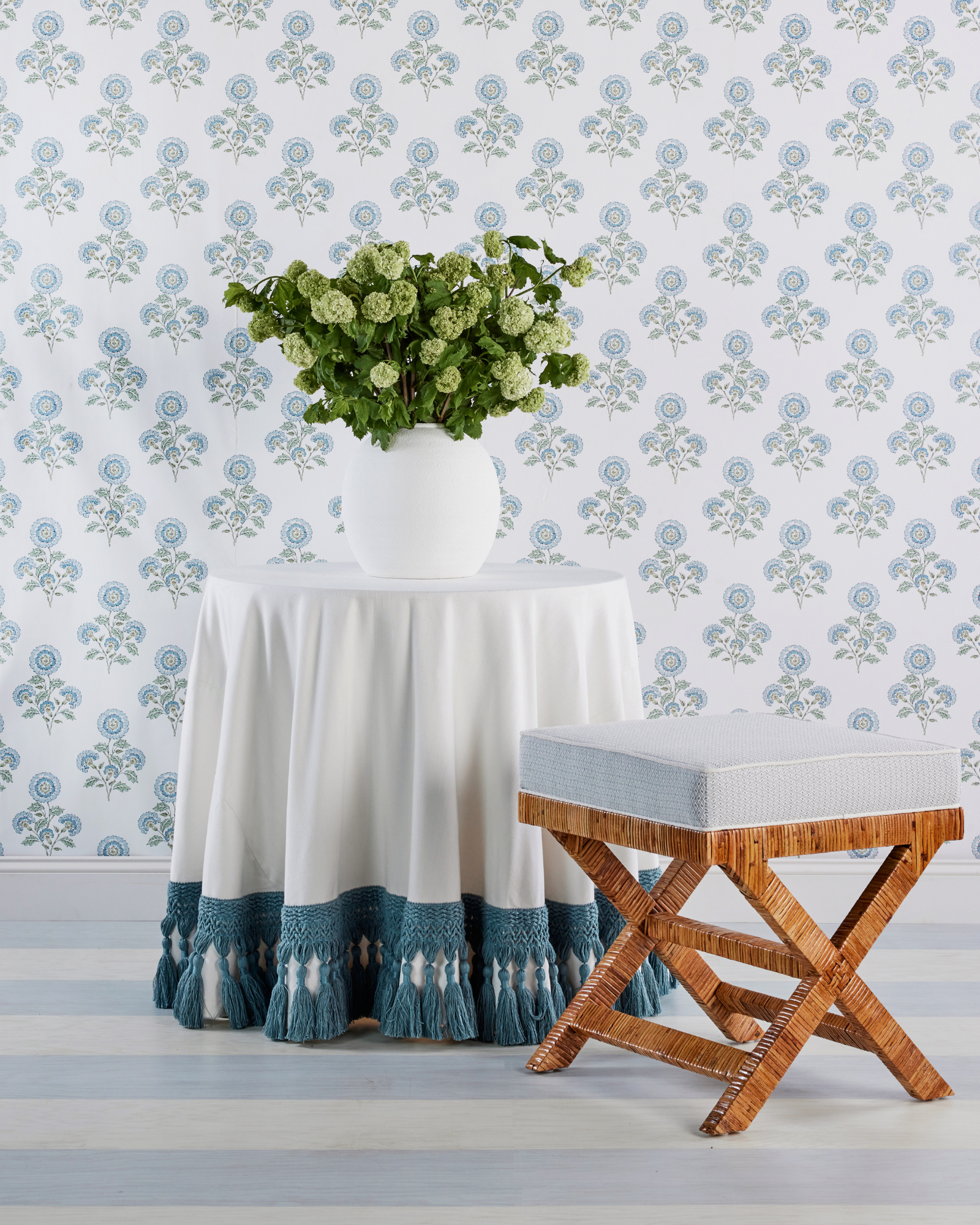 Flourish Block Print Blue and Green Multi Peel and Stick Wallpaper