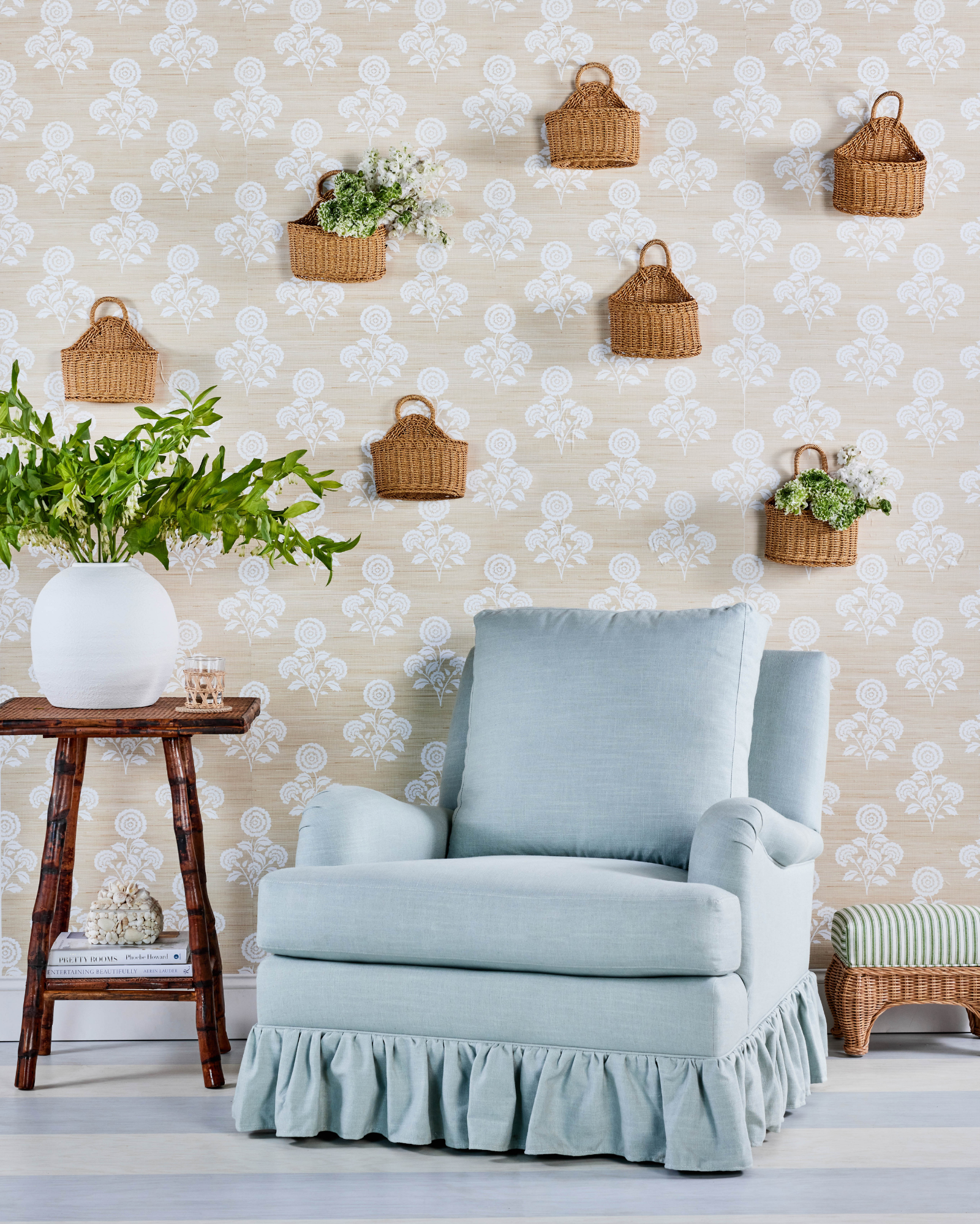 Flourish Block Print Wheat Faux Grasscloth Peel and Stick Wallpaper
