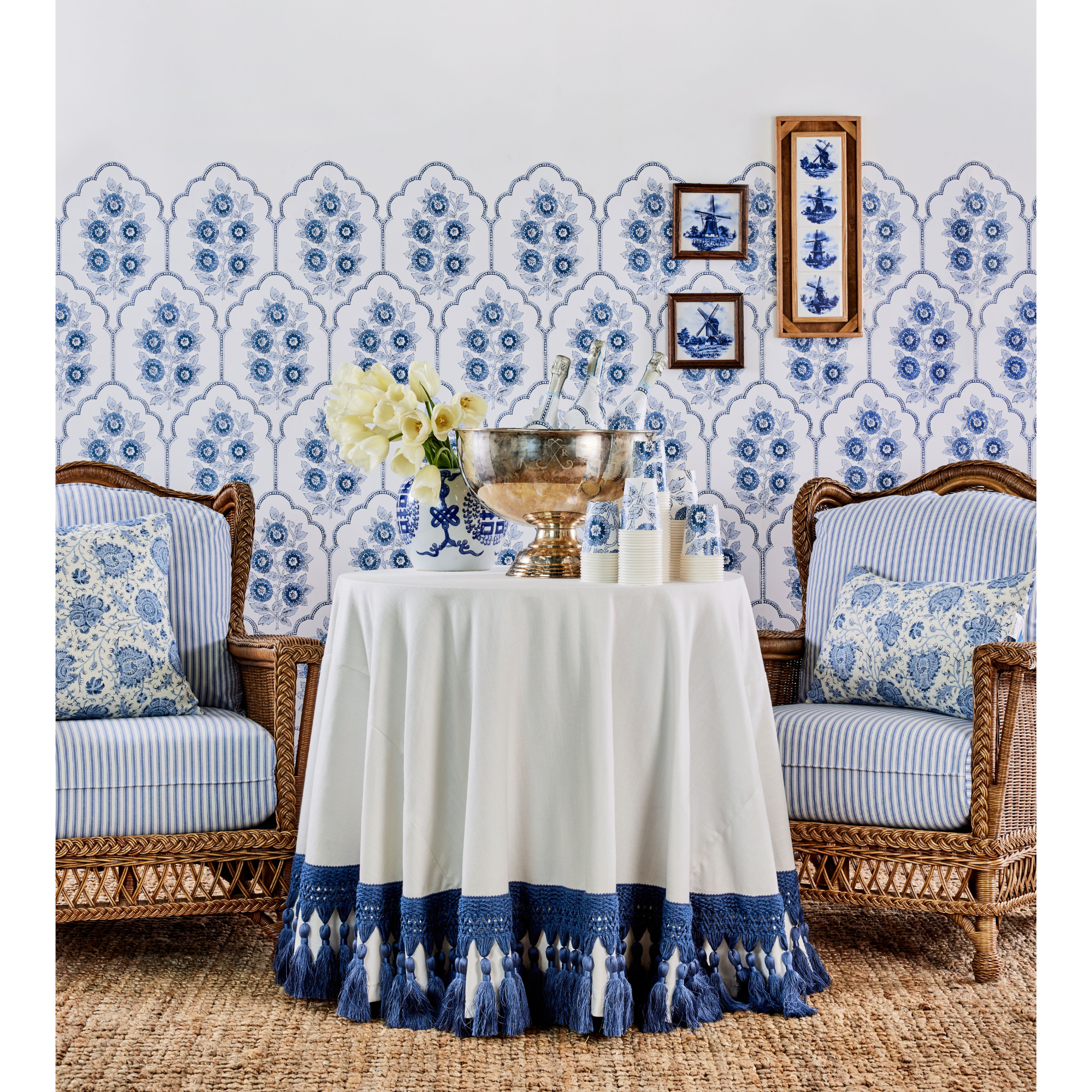 Floral Bazaar Delft Blue Peel and Stick Wallpaper