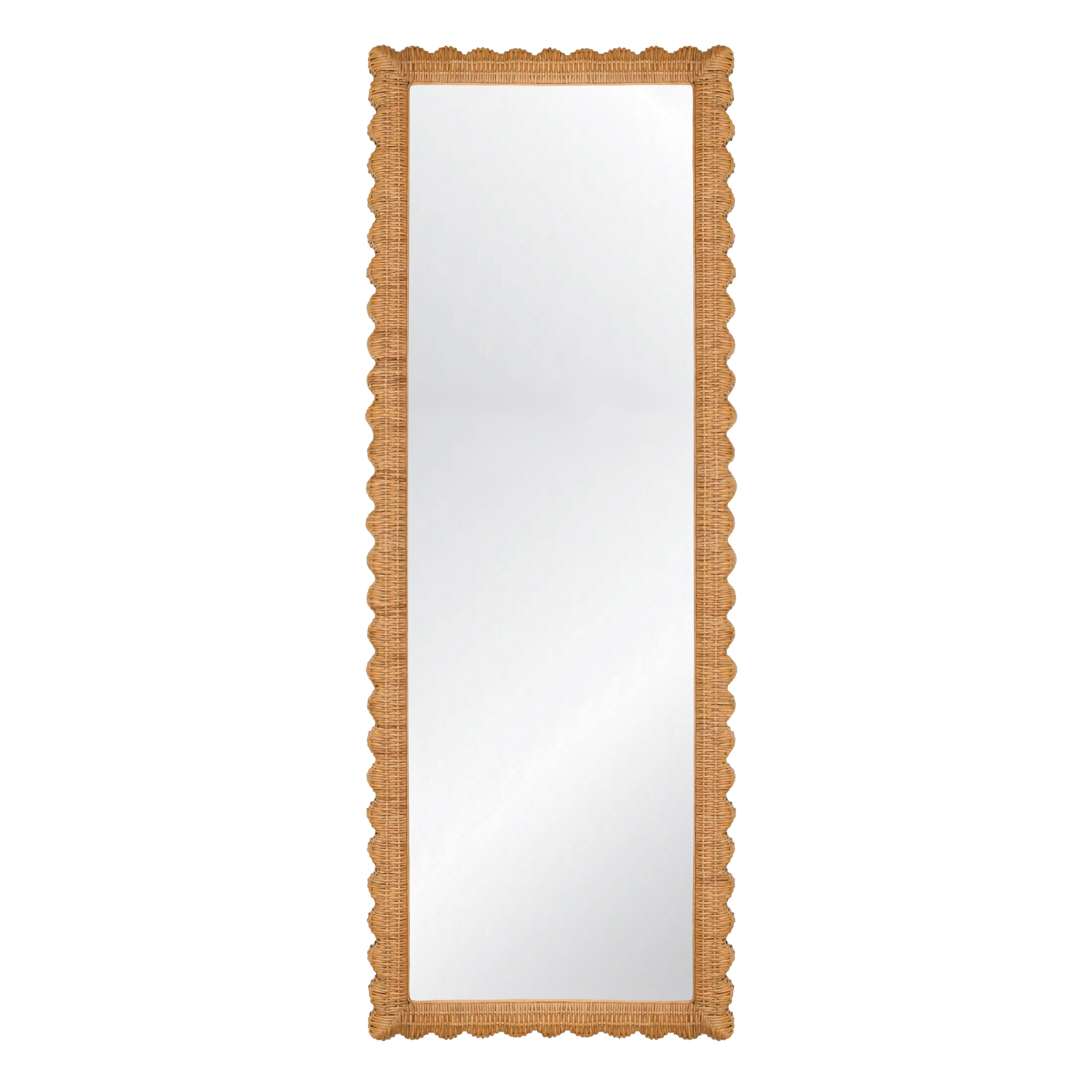 Scalloped Rattan Floor Mirror