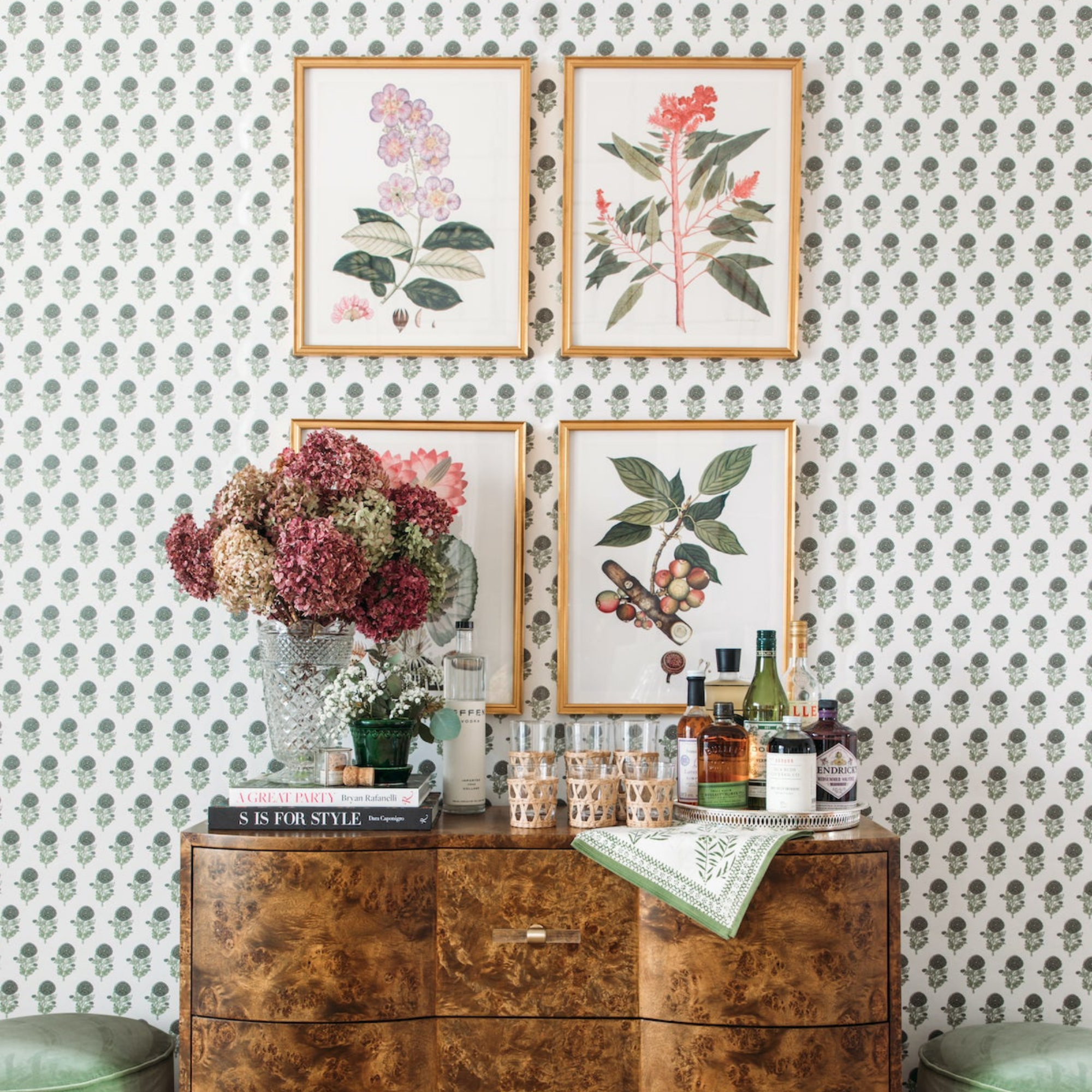 Marigold Block Print in Olive Wallpaper Sample