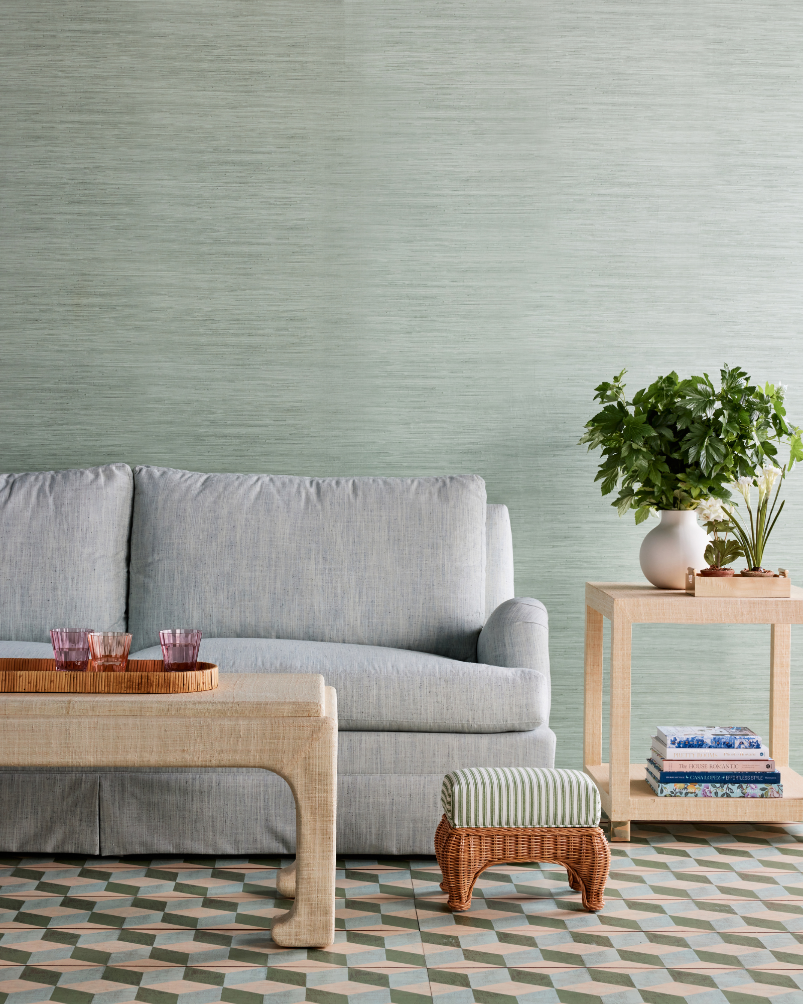 Sage Green Faux Grasscloth Peel and Stick Wallpaper Sample