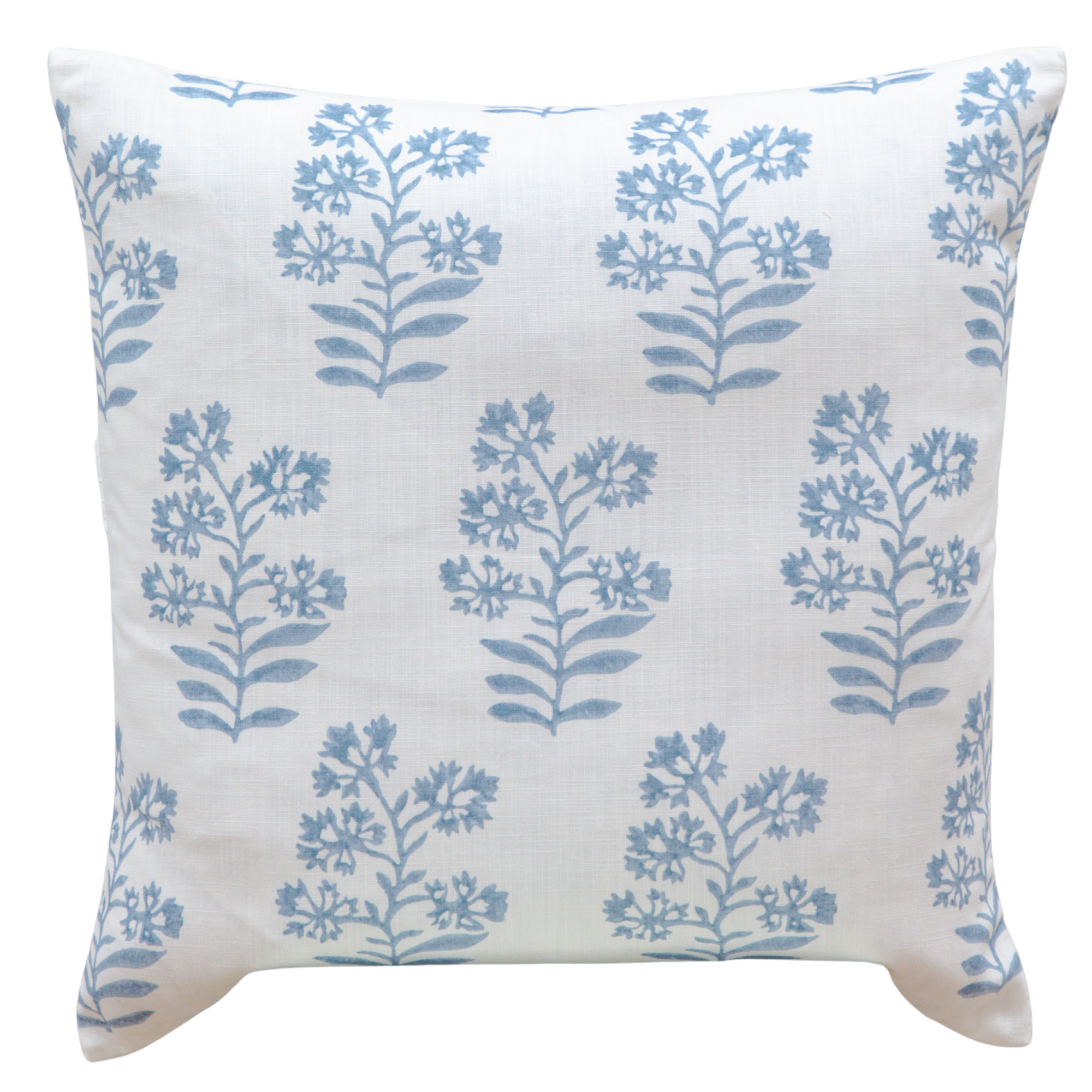 22" x 22" Floral Block Print Soft Blue Pillow