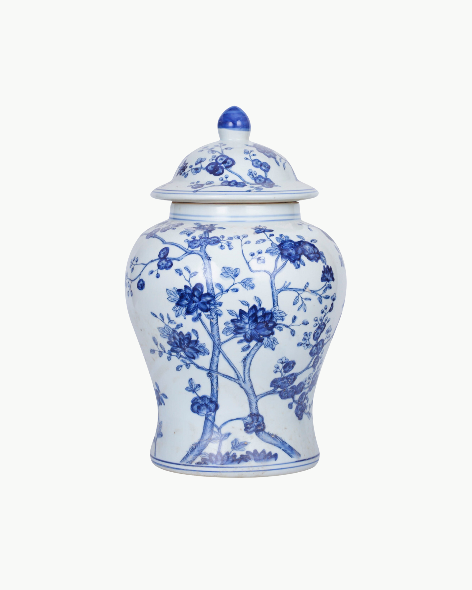 Blue and White Flower Blossoms Temple Jar