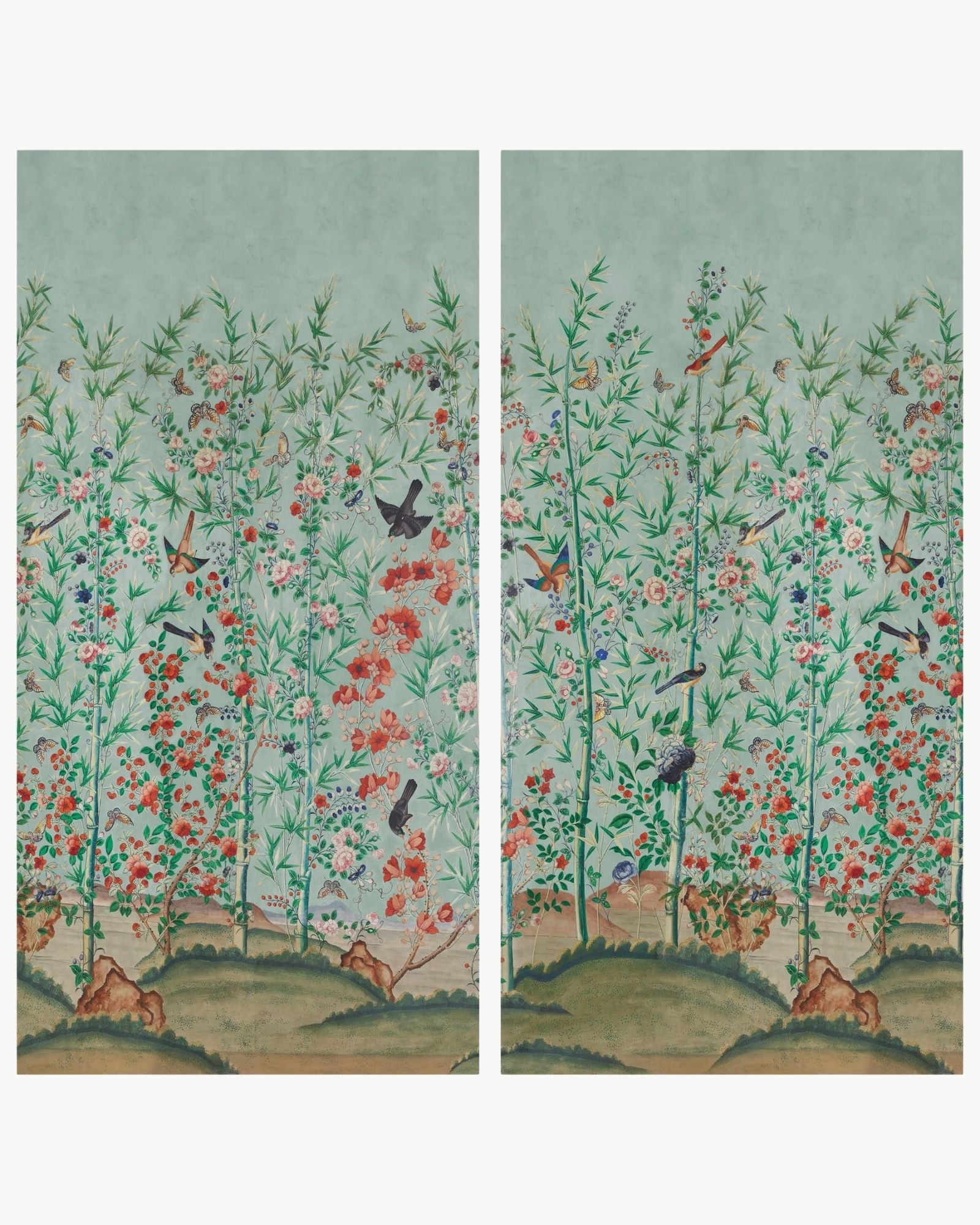 Bamboo Garden Chinoiserie Panels in Blue