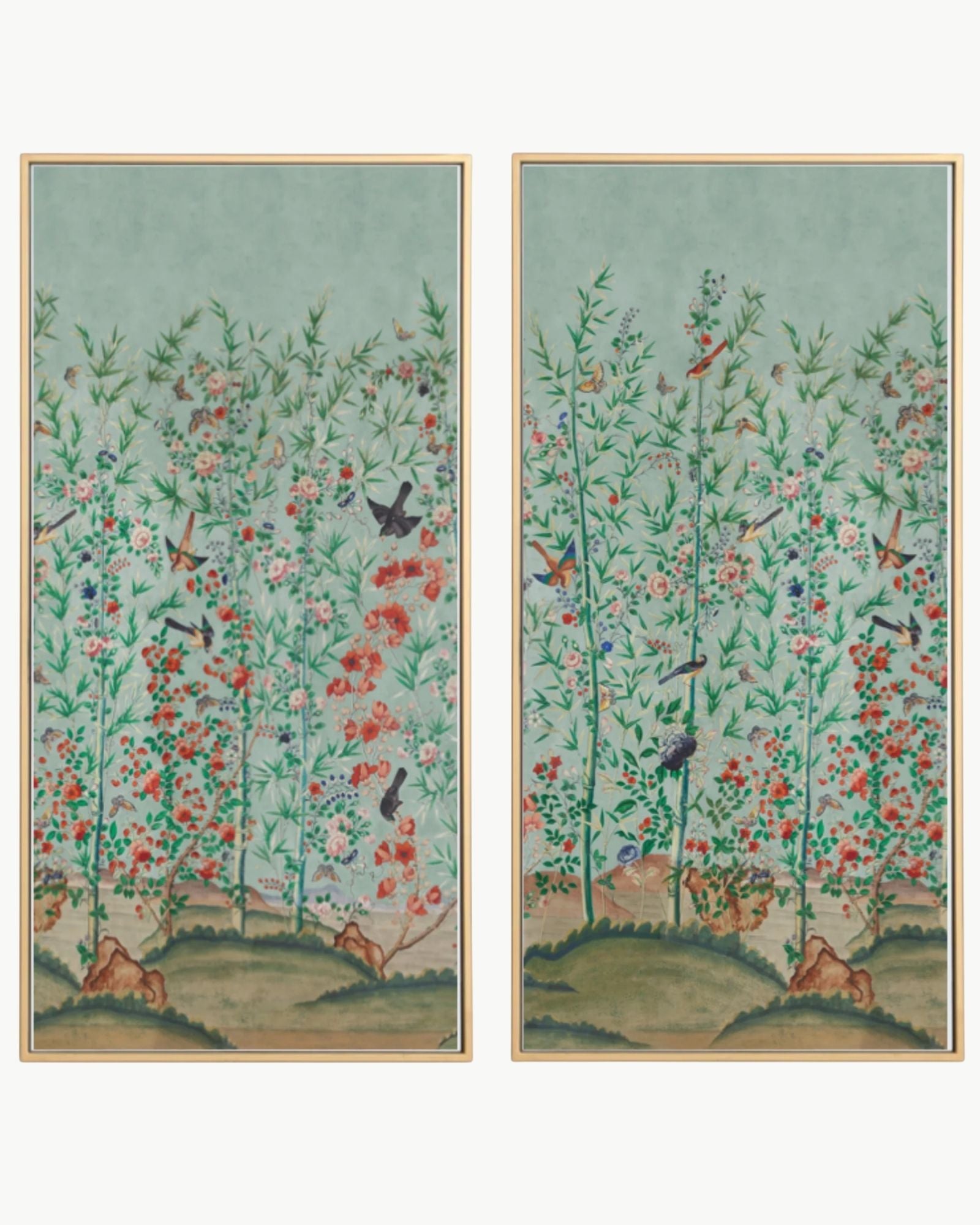 Bamboo Garden Chinoiserie Panels in Blue