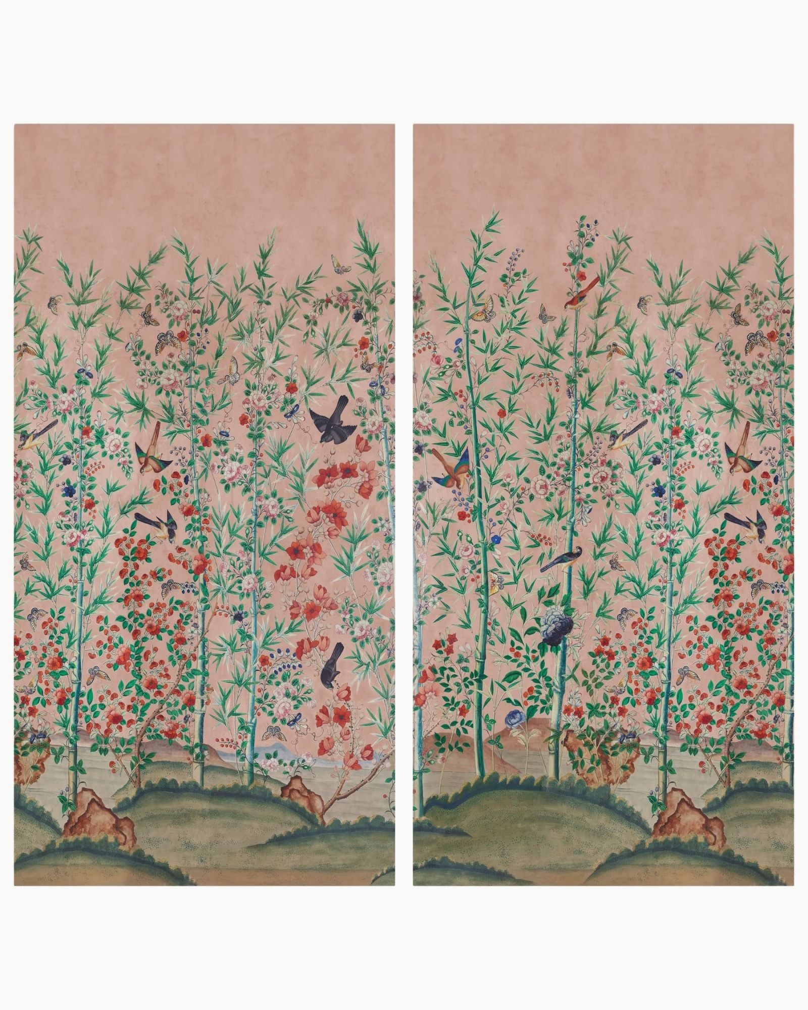Bamboo Garden Chinoiserie Panels in Blush