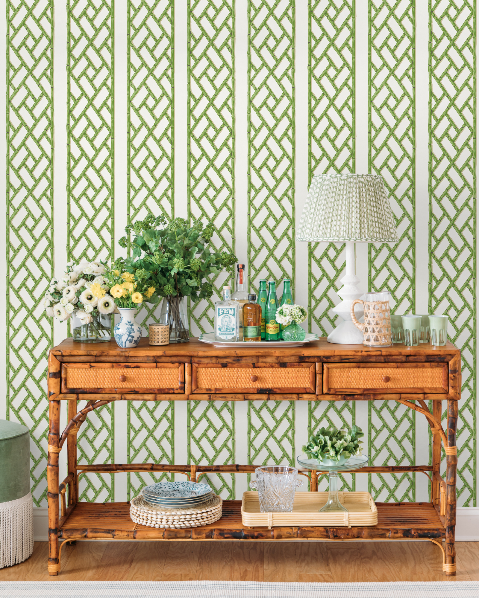 Bamboo Trellis Citrus Green Peel and Stick Wallpaper