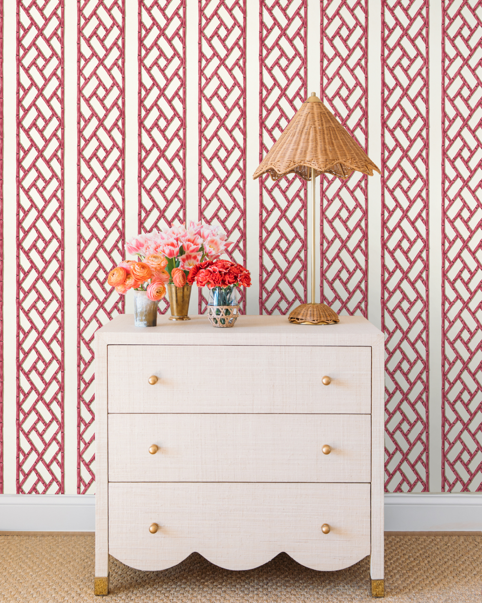 Bamboo Trellis Rouge Peel and Stick Wallpaper