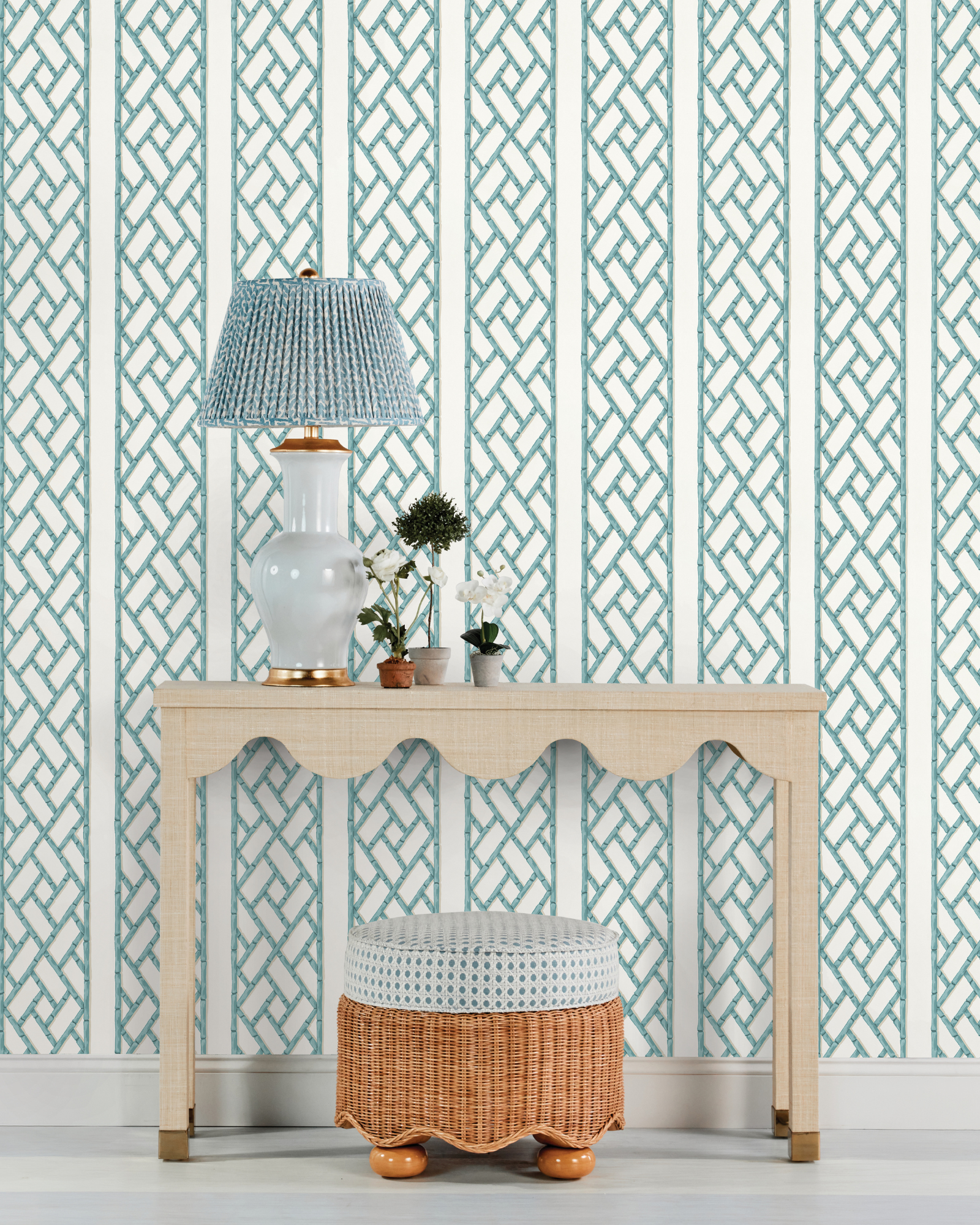 Bamboo Trellis Turquoise Peel and Stick Wallpaper