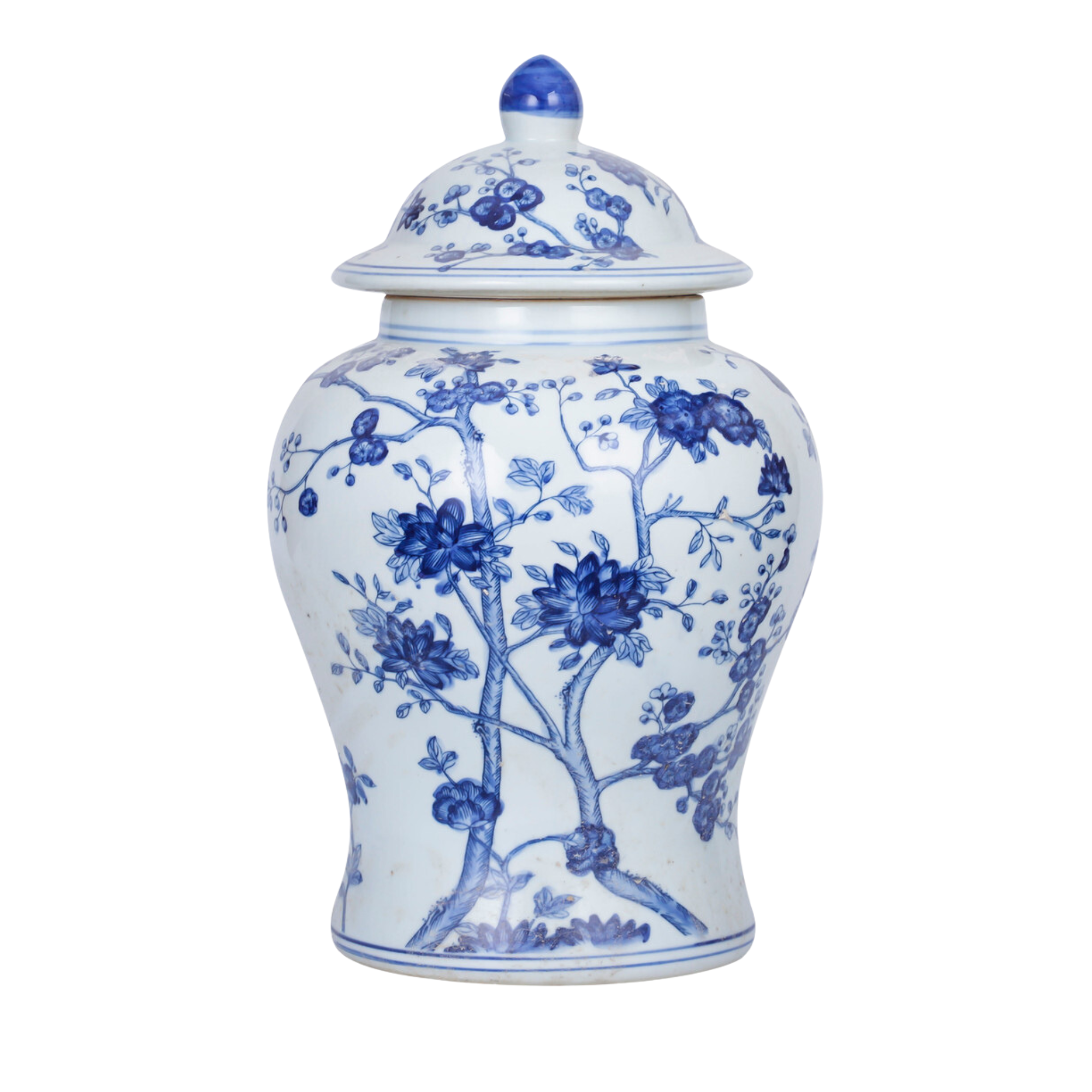 Blue and White Flower Blossoms Temple Jar