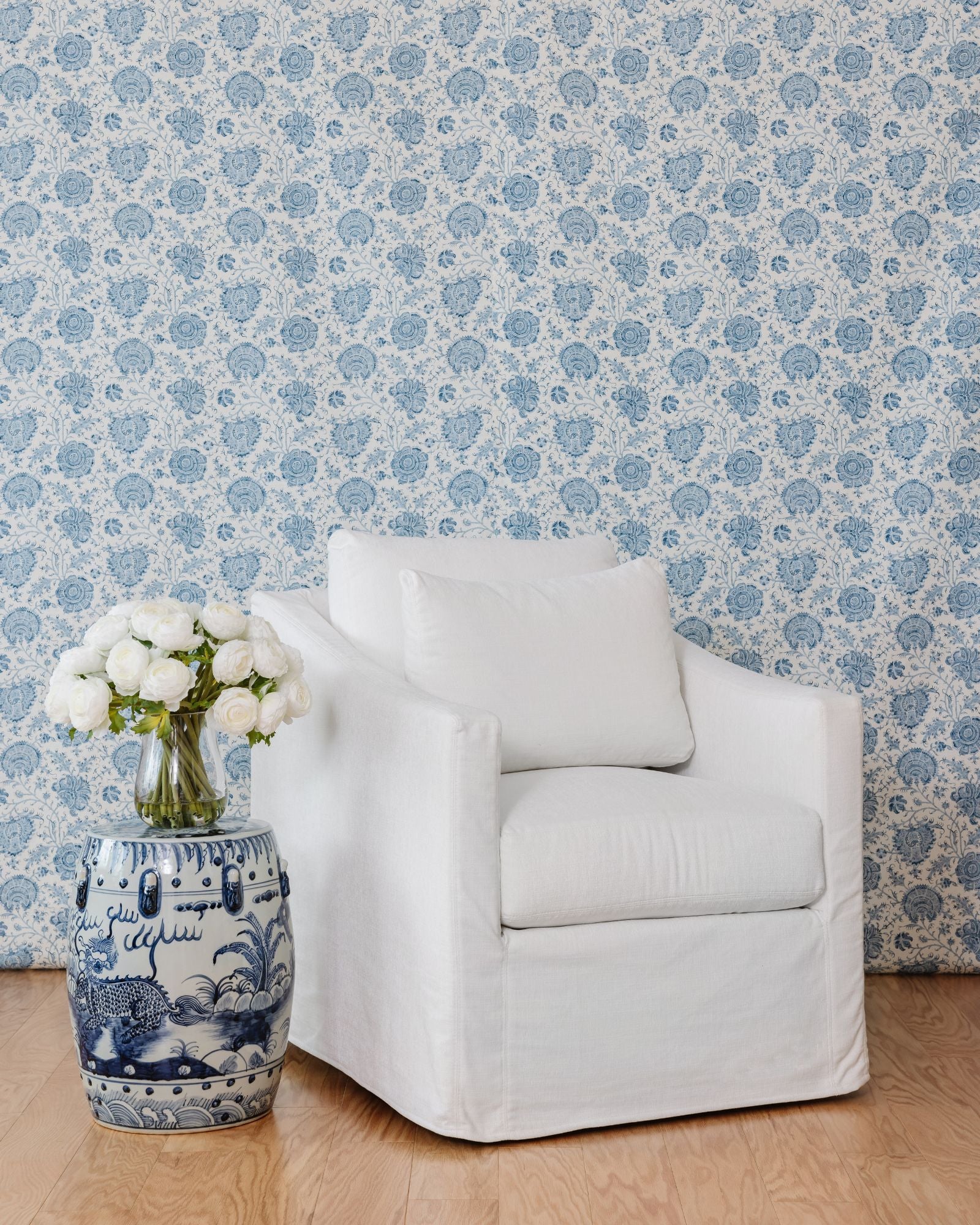 Blue and White Lion Motif Garden Stool