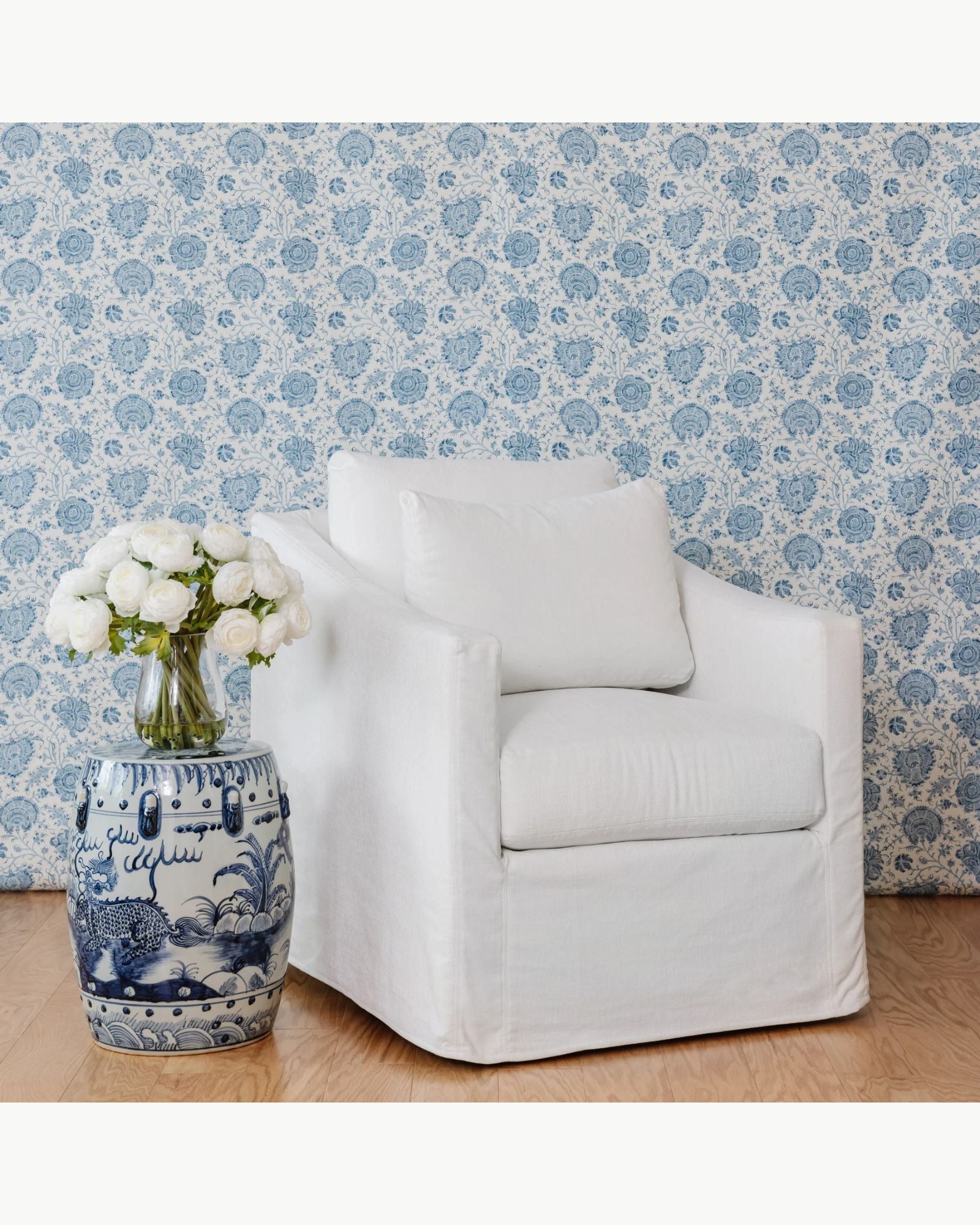 Blue and White Lion Motif Garden Stool