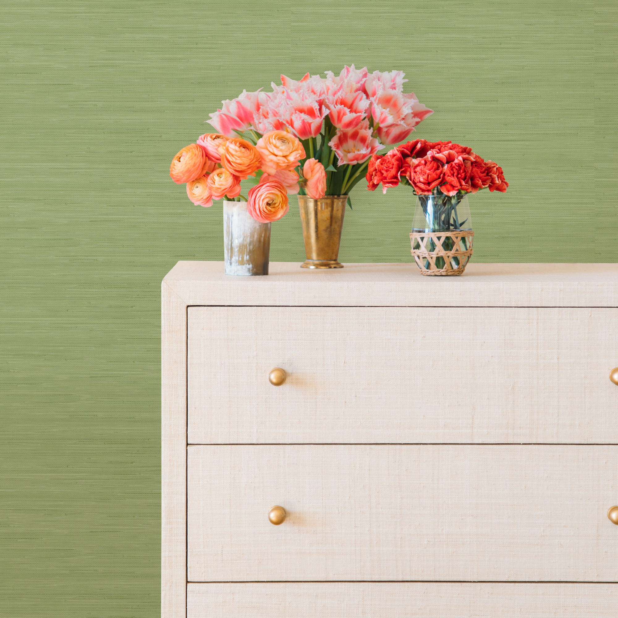 Citrus Green Faux Grasscloth Peel and Stick Wallpaper Sample