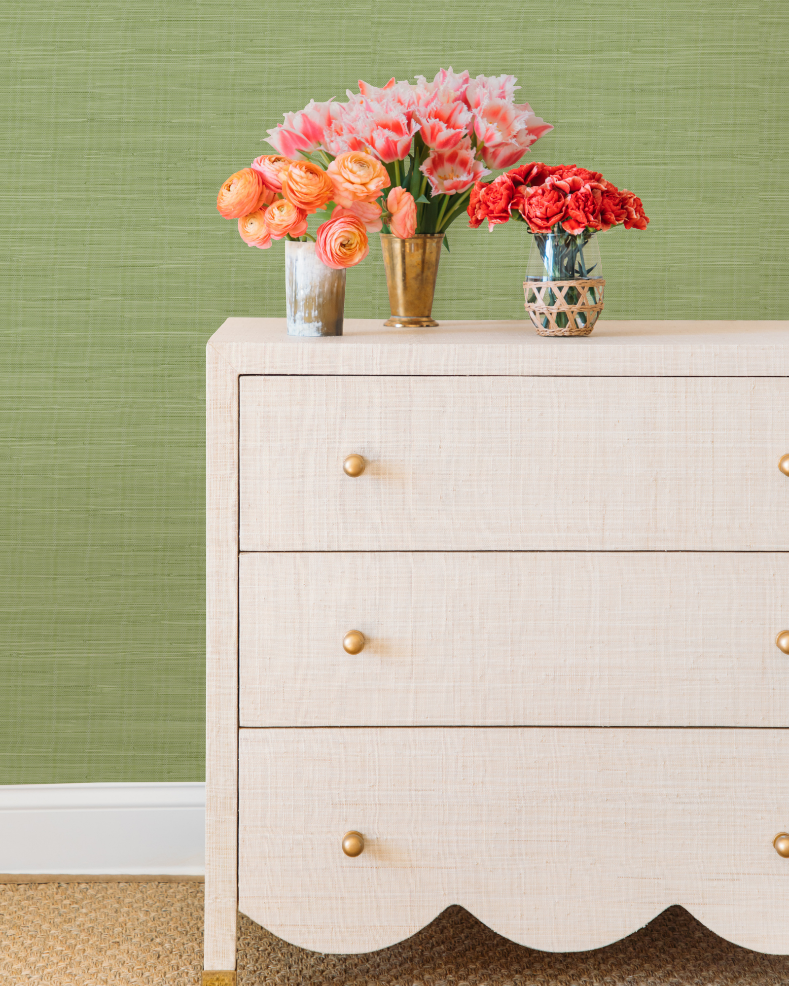 Citrus Green Faux Grasscloth Peel and Stick Wallpaper