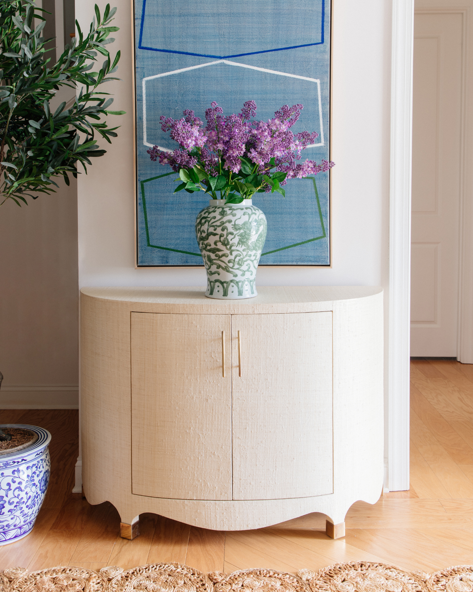 Eleanor Grasscloth Demilune Cabinet