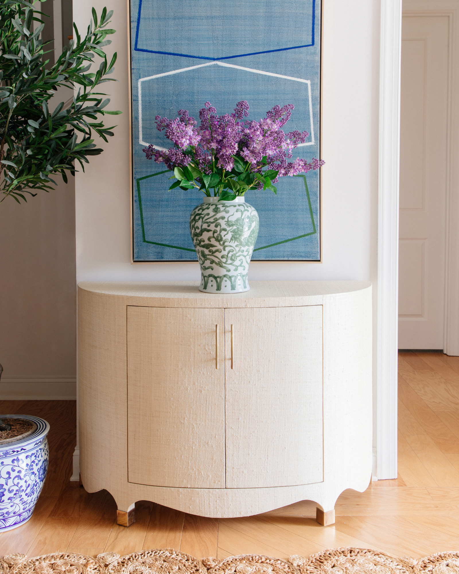 Eleanor Grasscloth Demilune Cabinet