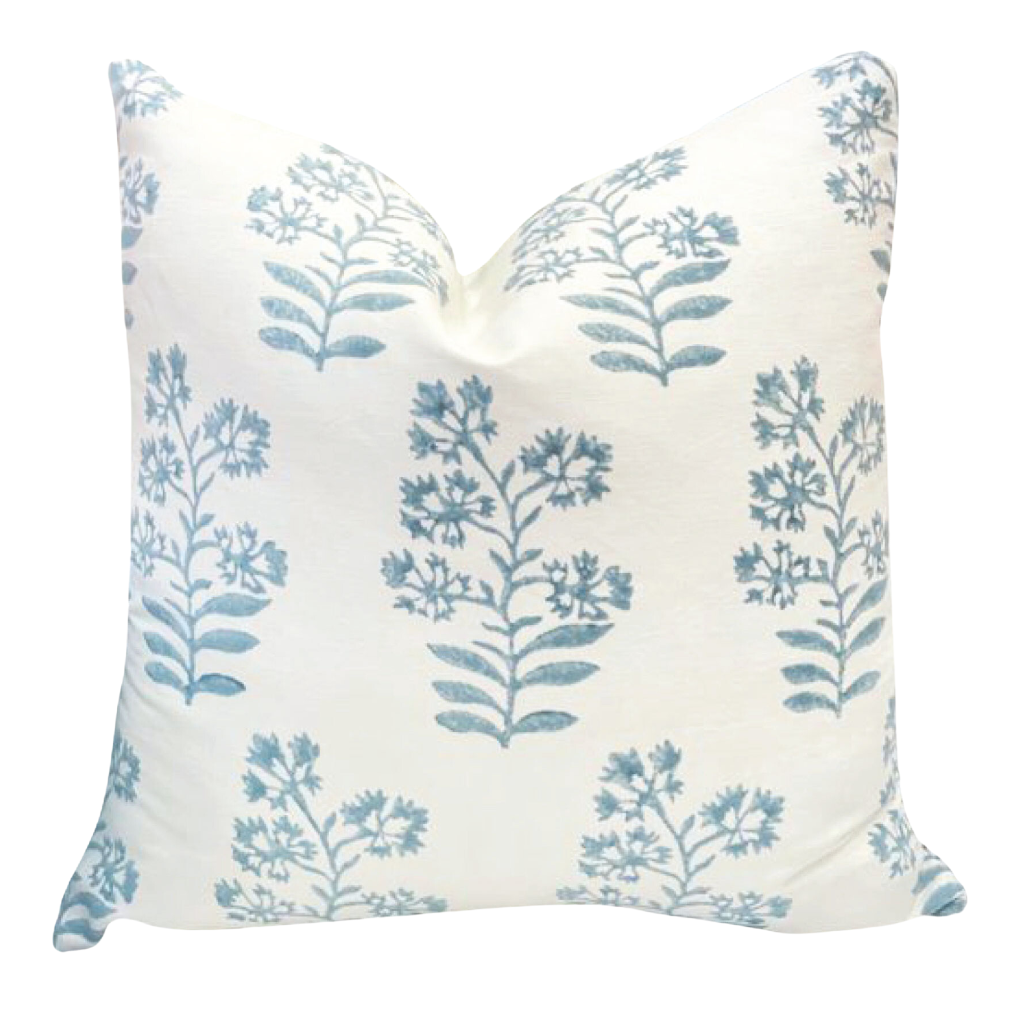 Floral Block Print Pillow Cover in Soft Blue