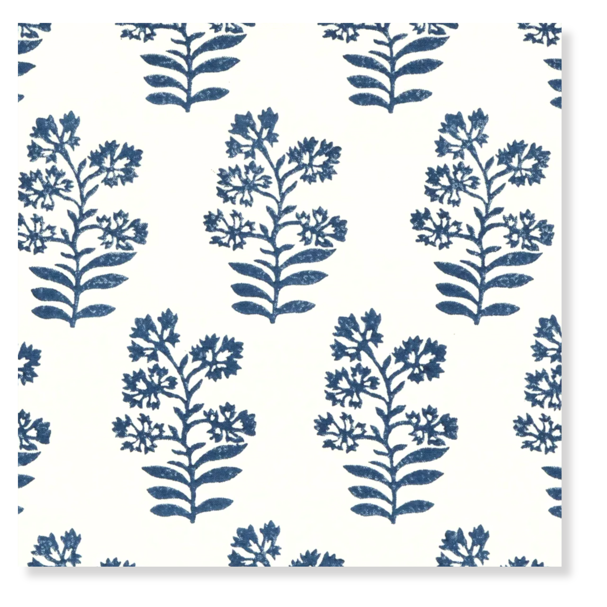 Floral Block Print - Indigo Fabric by the Yard