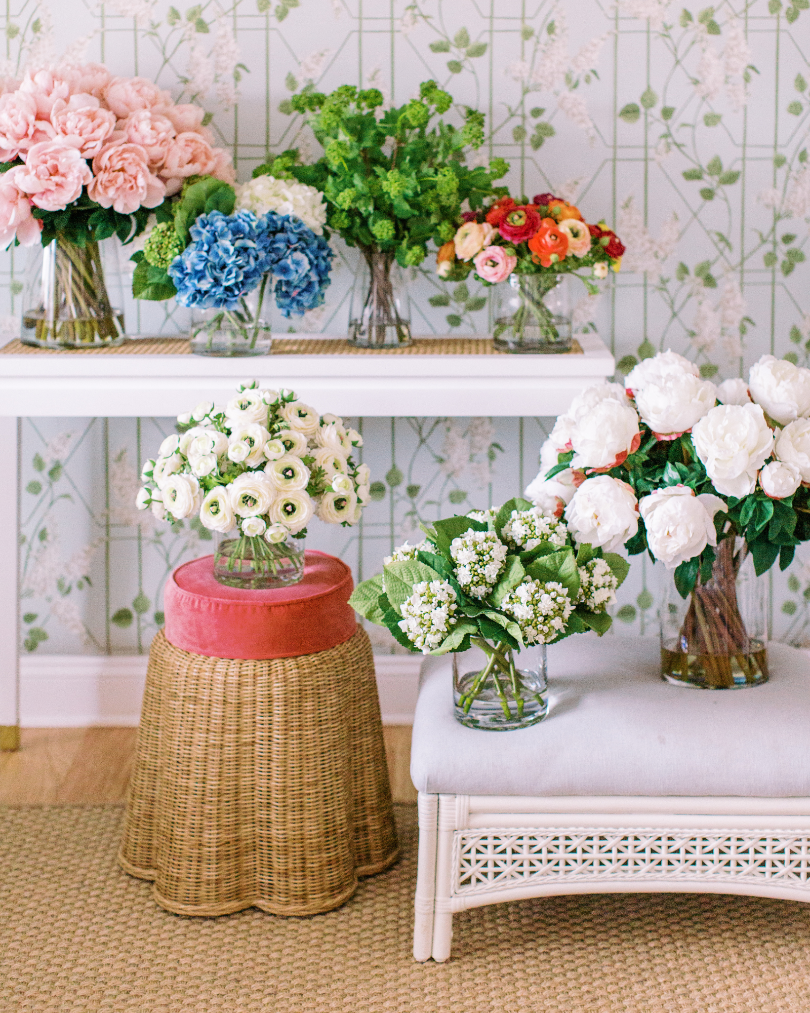 Large Pink Peony Bouquet in Glass Vase