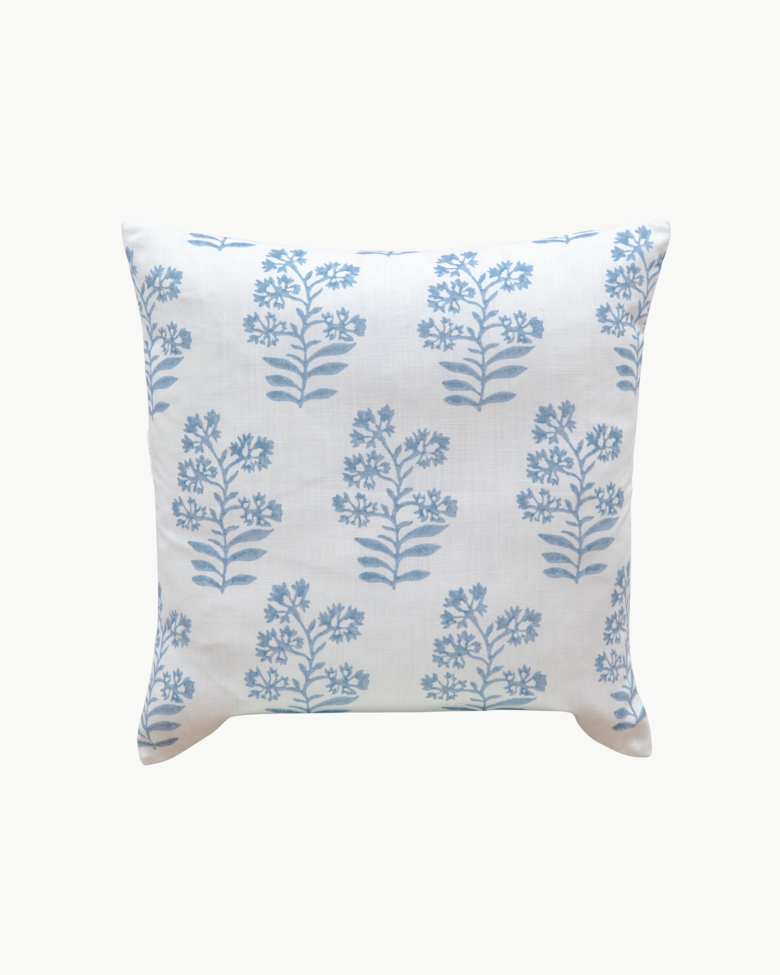 22" x 22" Floral Block Print Soft Blue Pillow