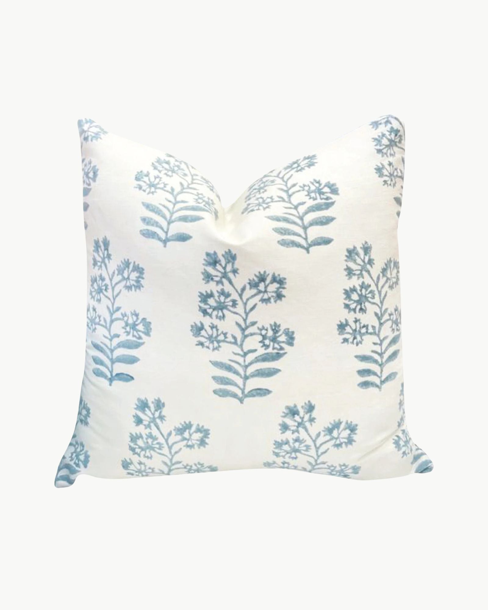 Floral Block Print Pillow Cover in Soft Blue