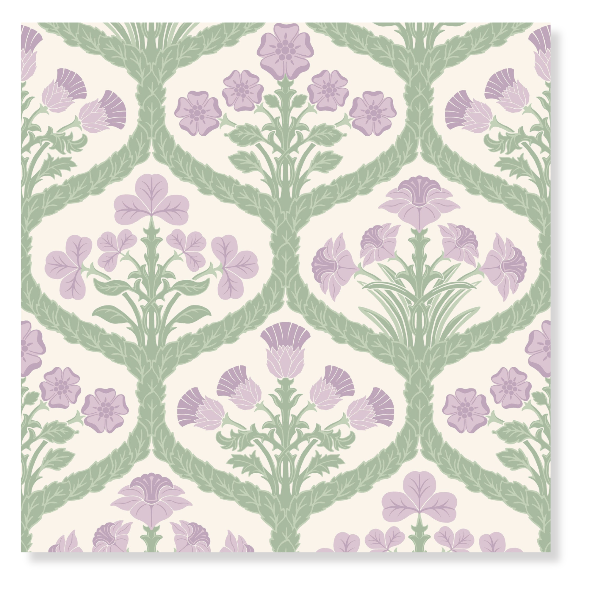 Floral Kingdom in Mulberry and Olive Wallpaper