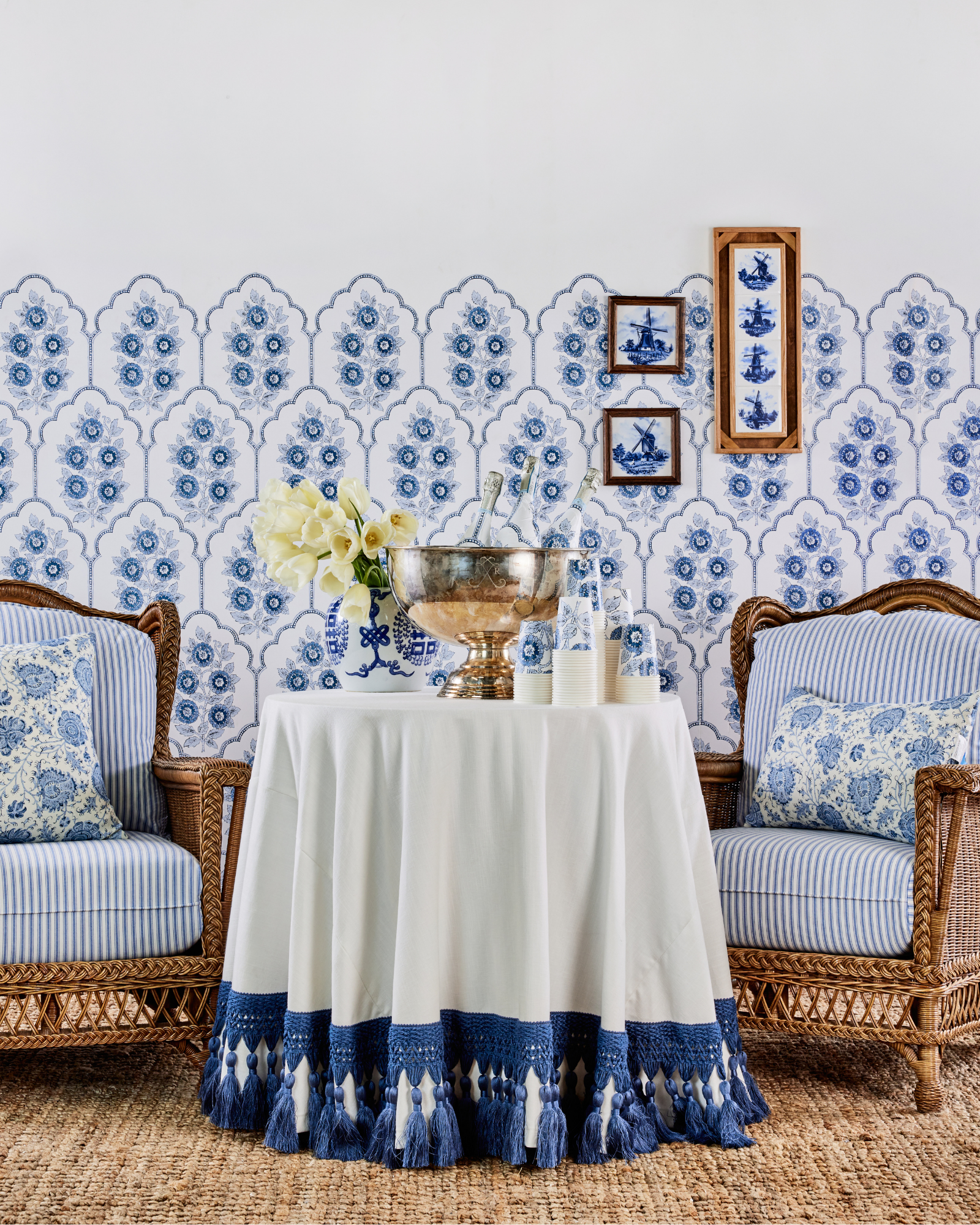 Floral Bazaar Delft Blue Peel and Stick Wallpaper
