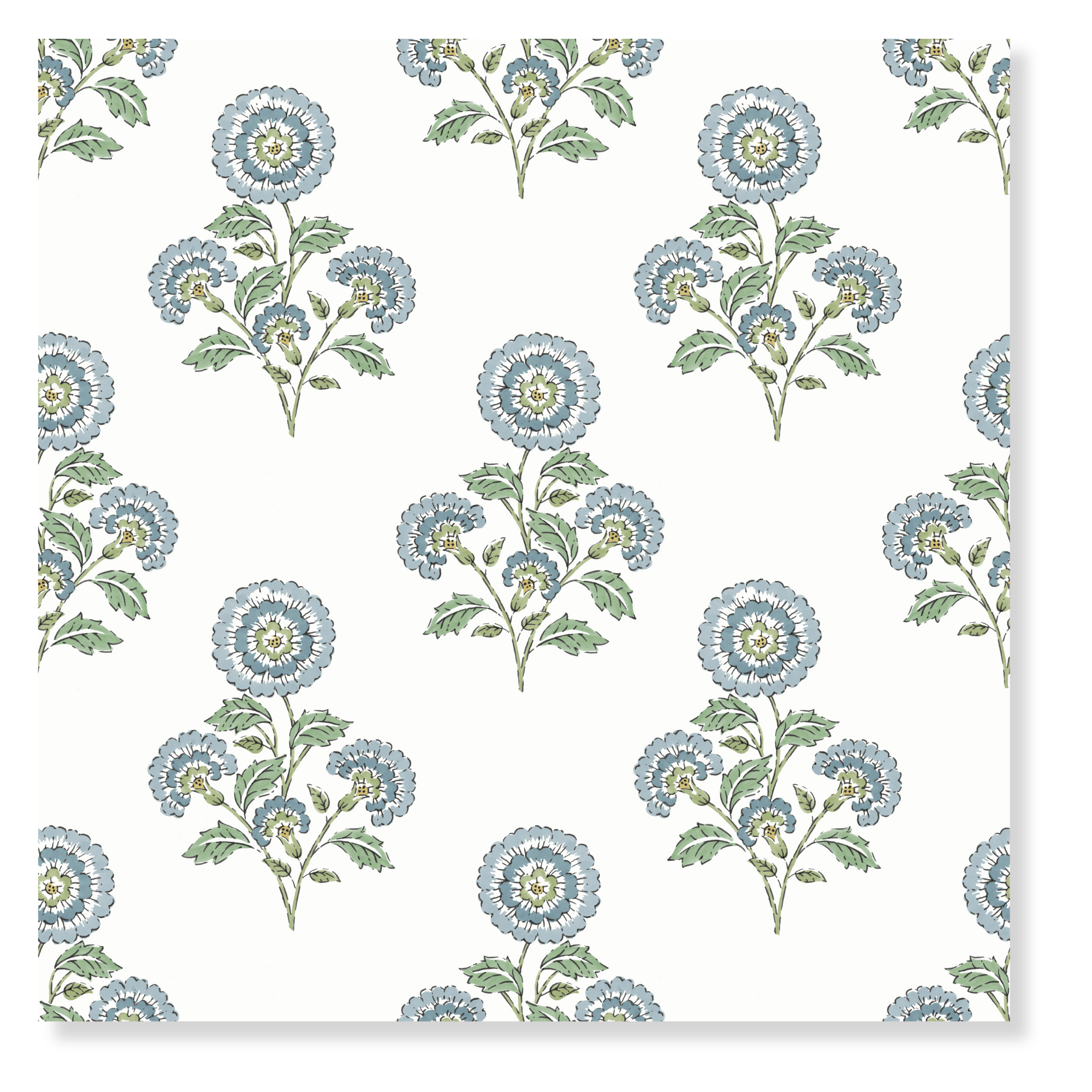 Flourish Block Print Blue and Green Multi Peel and Stick Wallpaper Sample