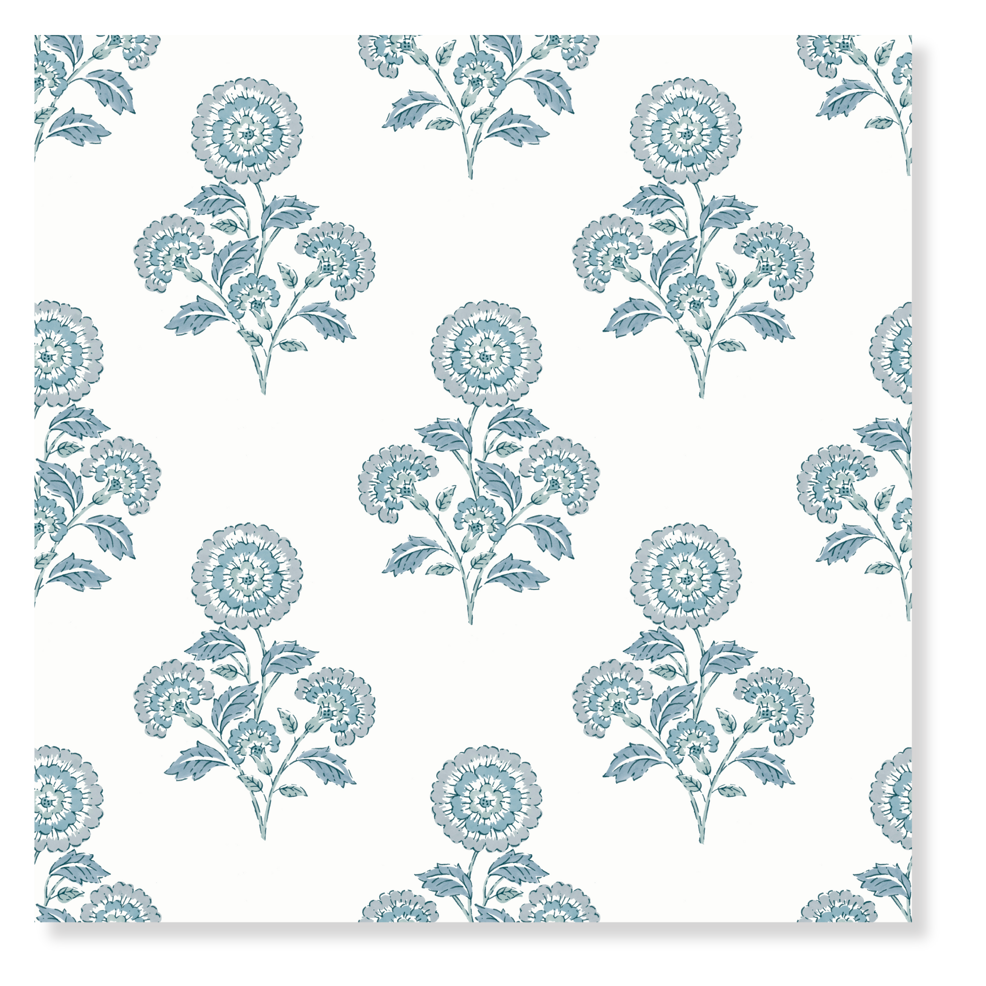 Flourish Block Print Blue on Blue Peel and Stick Wallpaper