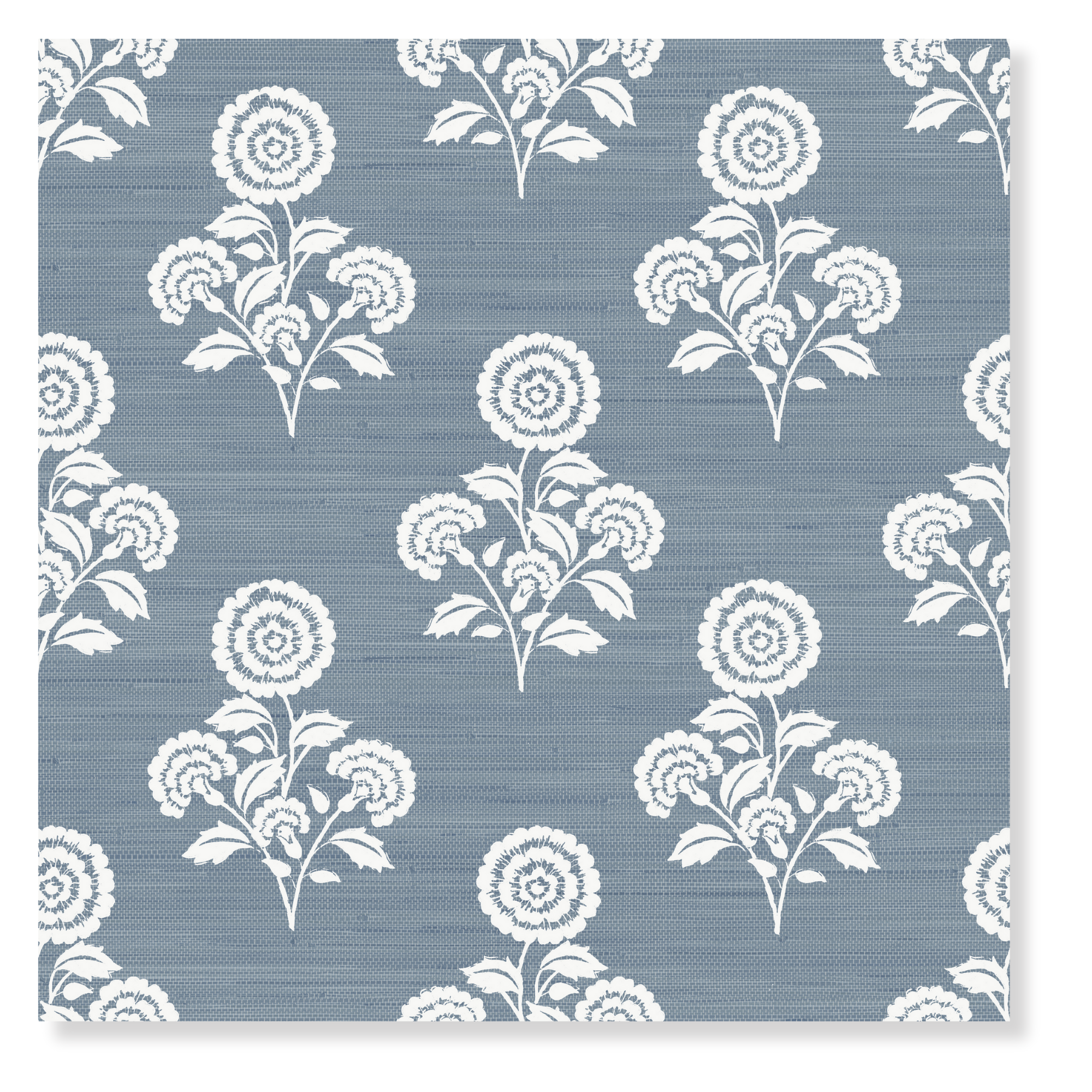Flourish Block Print Mineral Blue Faux Grasscloth Peel and Stick Wallpaper