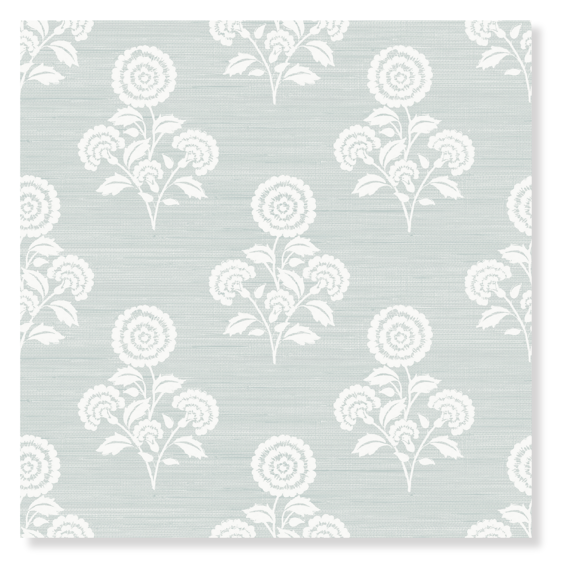 Flourish Block Print Whisper Blue Faux Grasscloth Peel and Stick Wallpaper