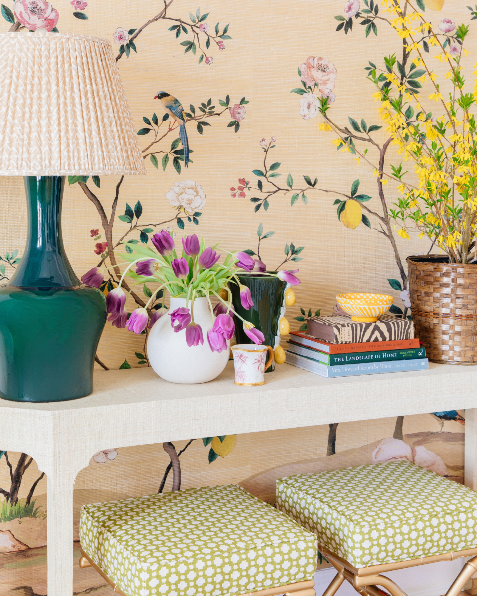 Grasscloth Demilune Table - Large