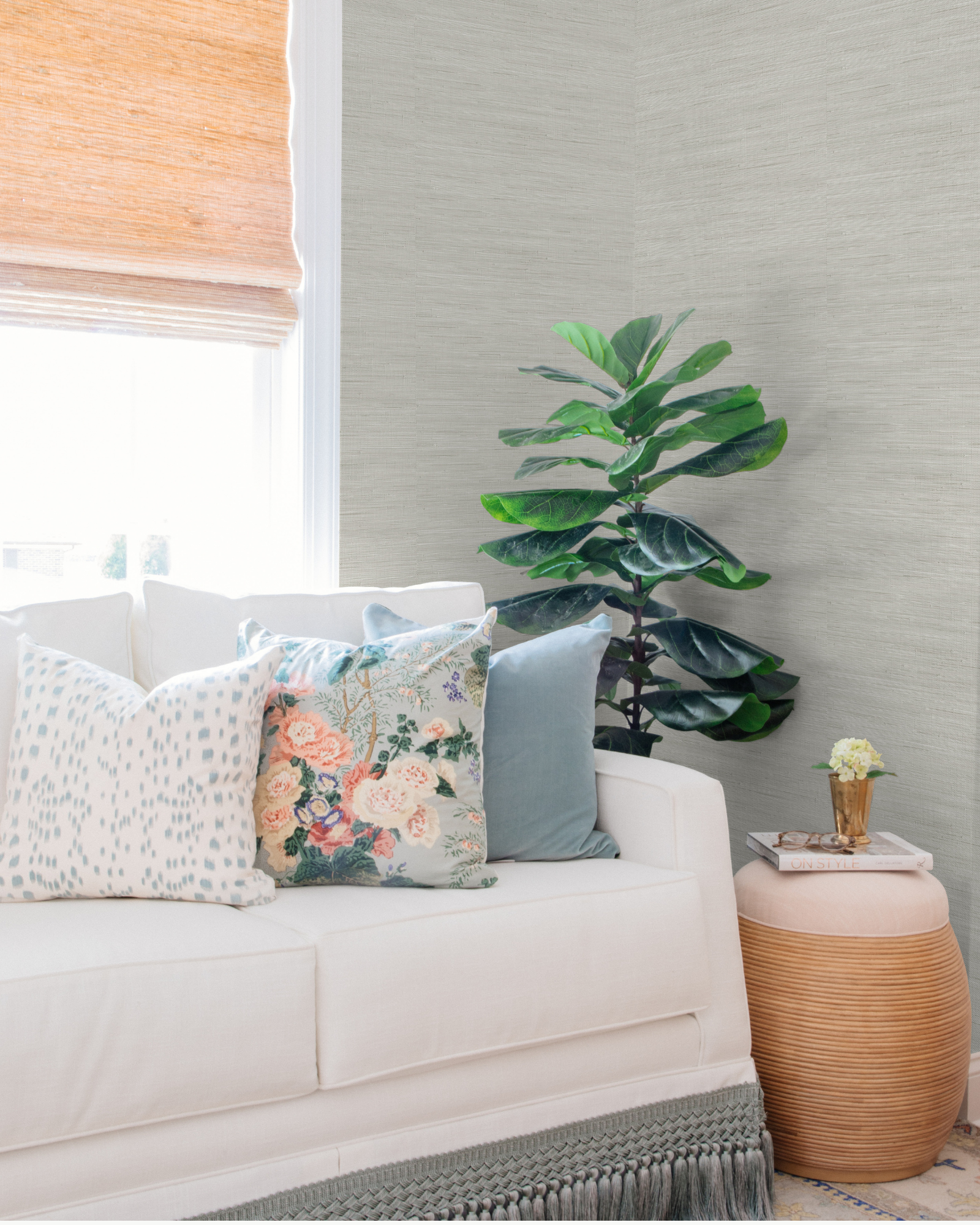Grey Faux Grasscloth Peel and Stick Wallpaper