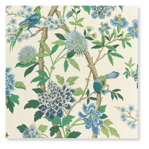 Hydrangea Bird in Emerald and Blue Wallpaper – Society Social