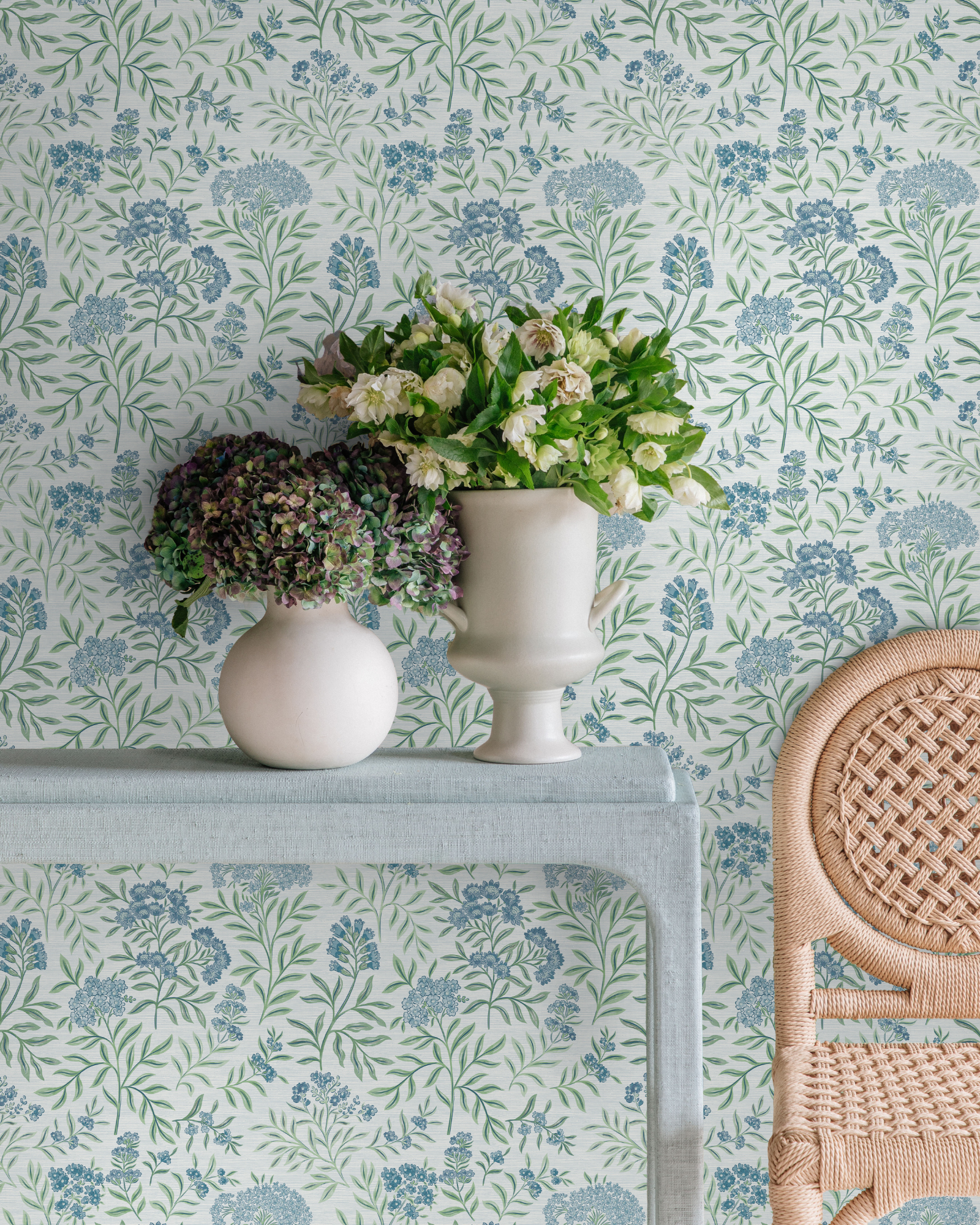 Leafy Floral Mineral Blue Peel and Stick Wallpaper